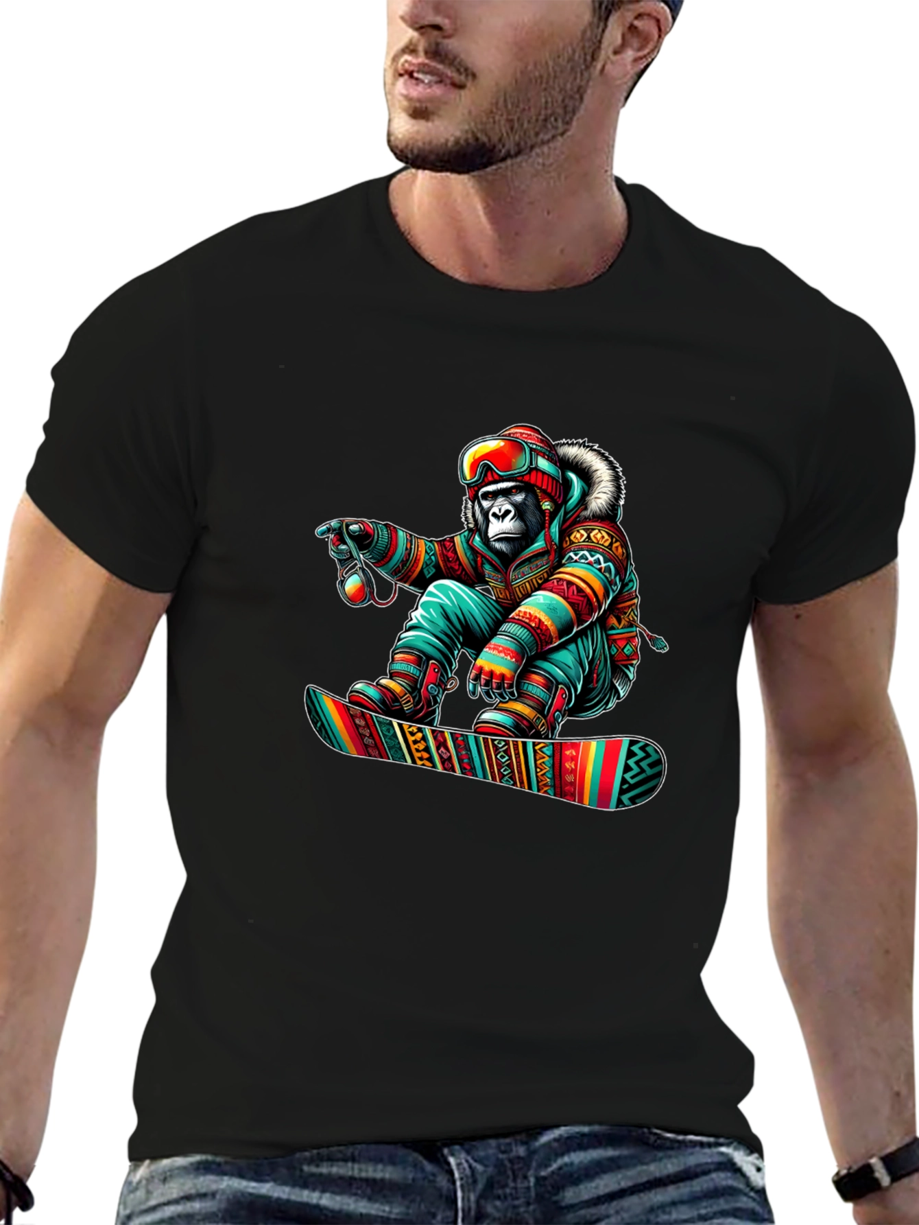 Snowboarder Gorilla Graphic Tee - Unique Design