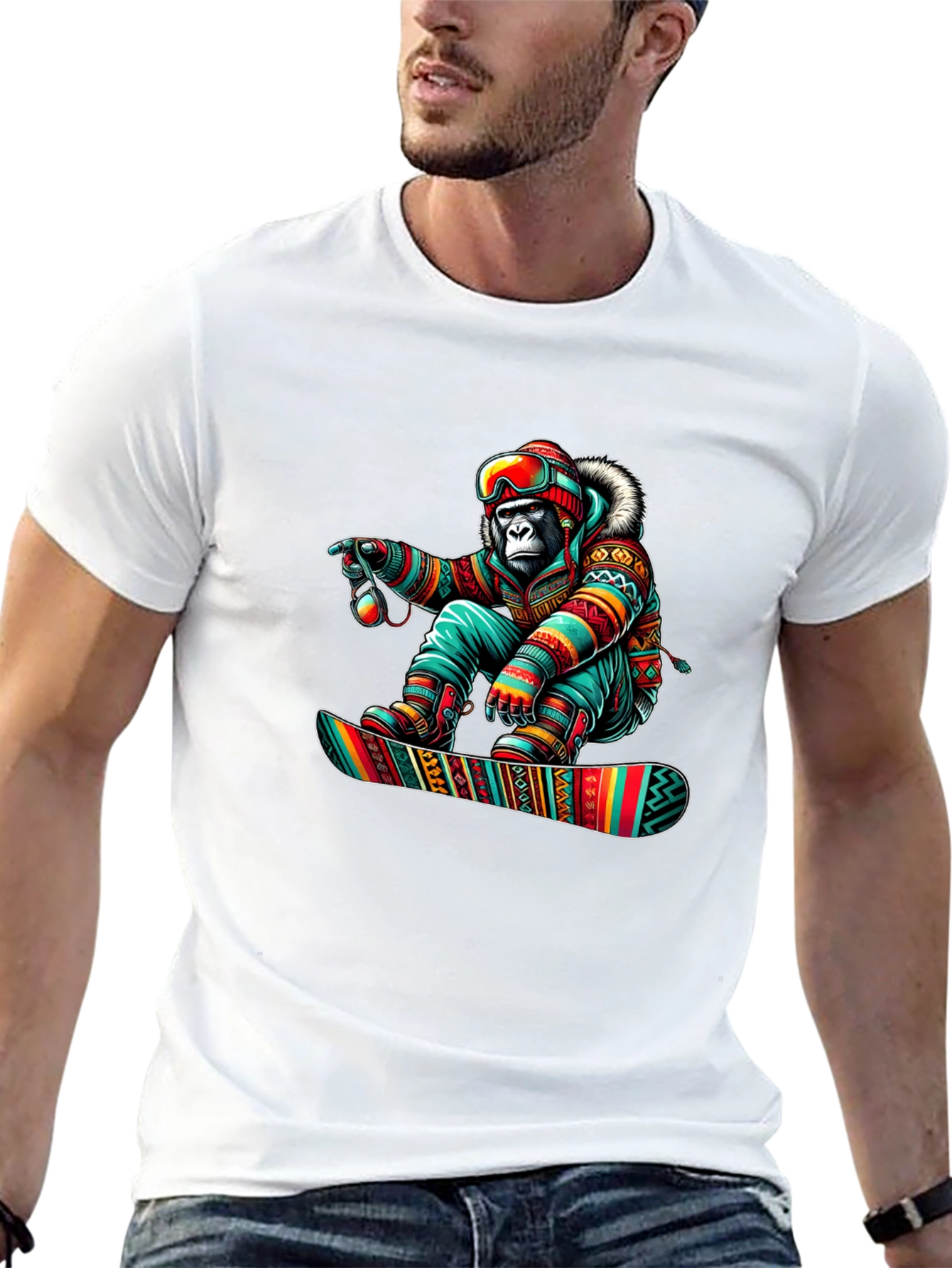 Snowboarder Gorilla Graphic Tee - Unique Design