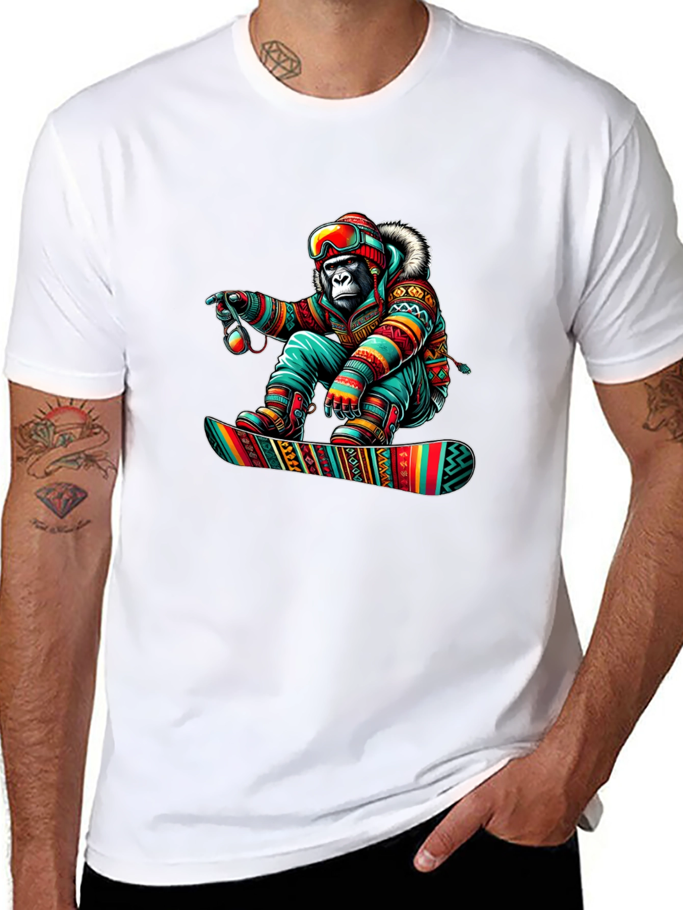 Snowboarder Gorilla Graphic Tee - Unique Design