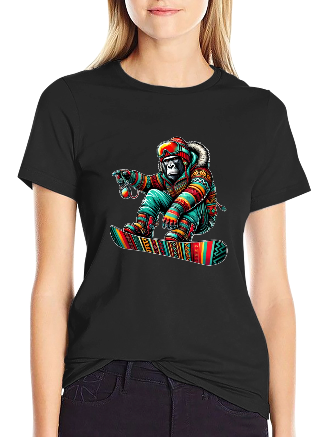 Snowboarder Gorilla Graphic Tee - Unique Design