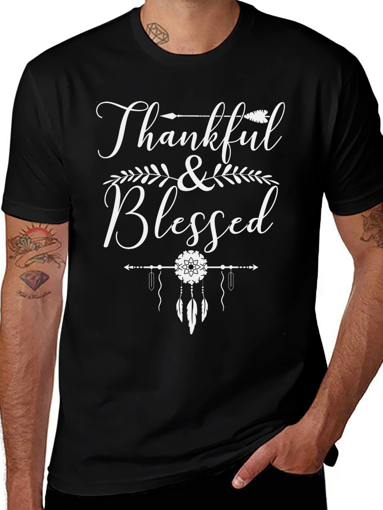 Thankful & Blessed Graphic Tee - Black