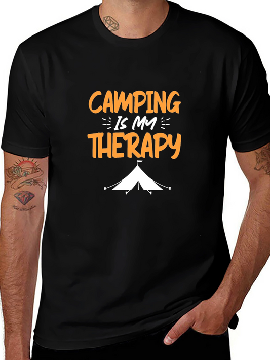 Camping Is My Therapy Graphic Tee - Black