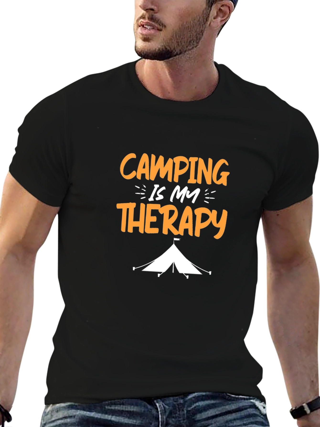 Camping Is My Therapy Graphic Tee - Black