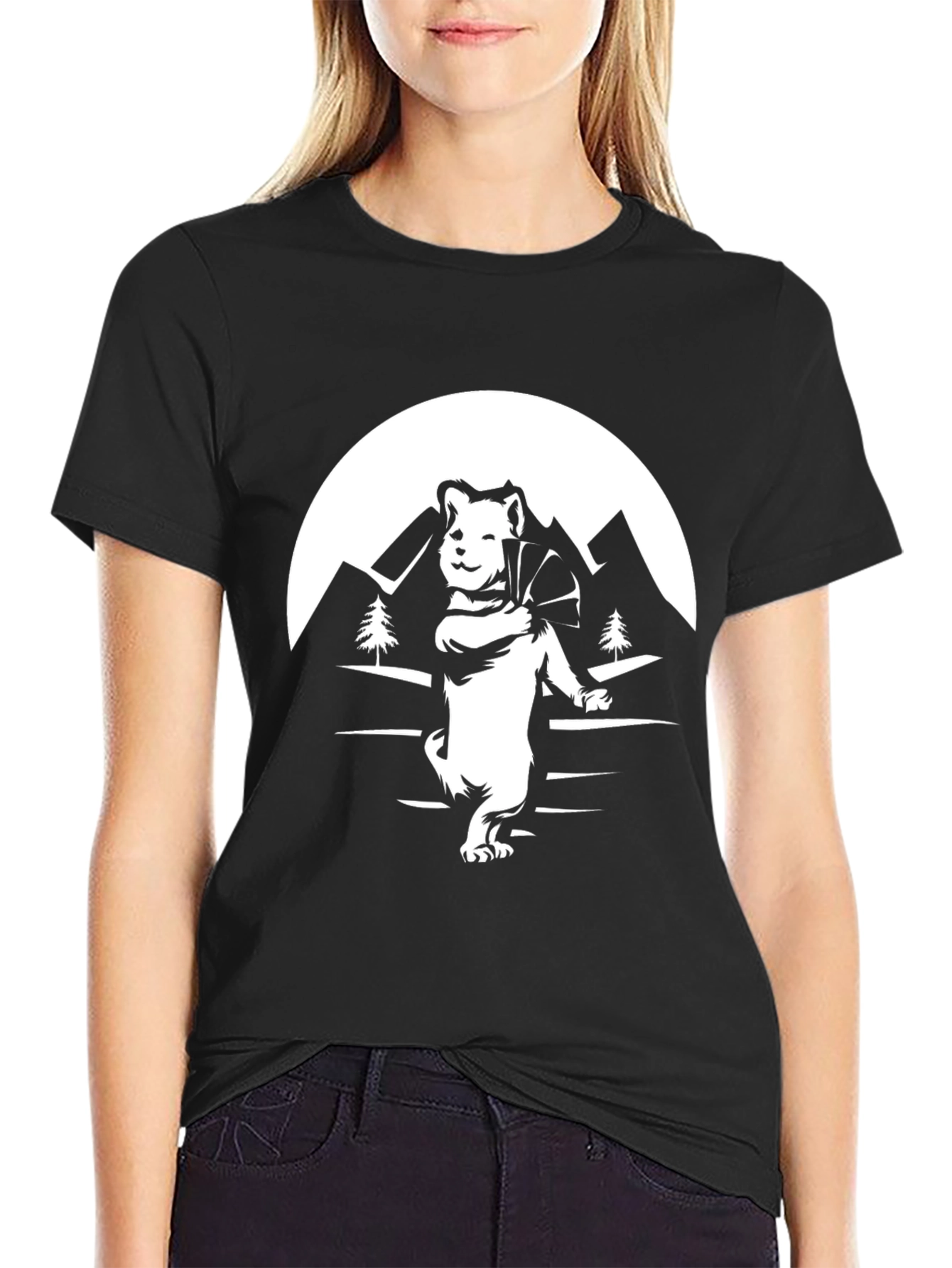 Dog Hiker Graphic Tee - Black Cotton T-Shirt