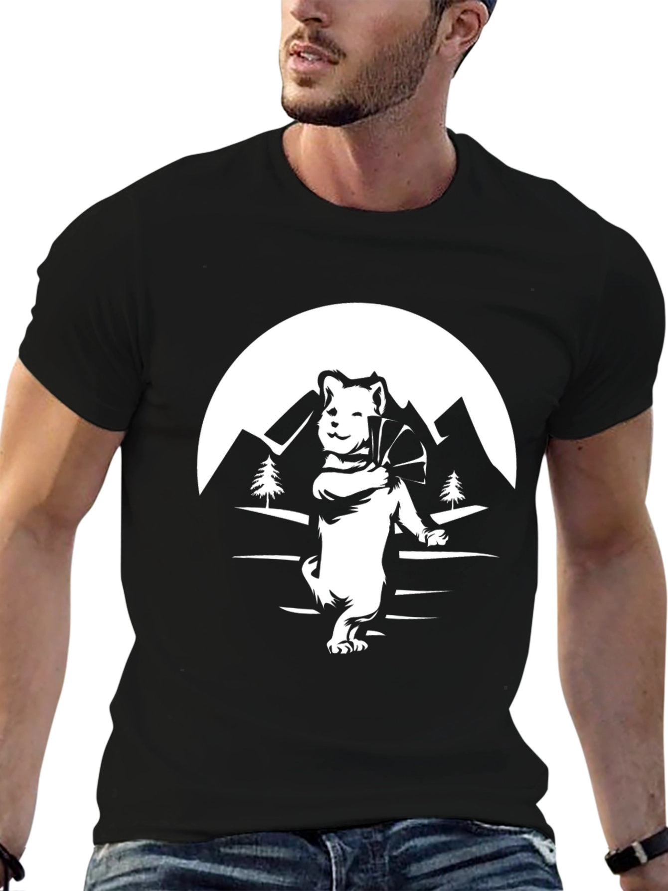 Dog Hiker Graphic Tee - Black Cotton T-Shirt