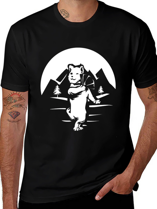 Dog Hiker Graphic Tee - Black Cotton T-Shirt