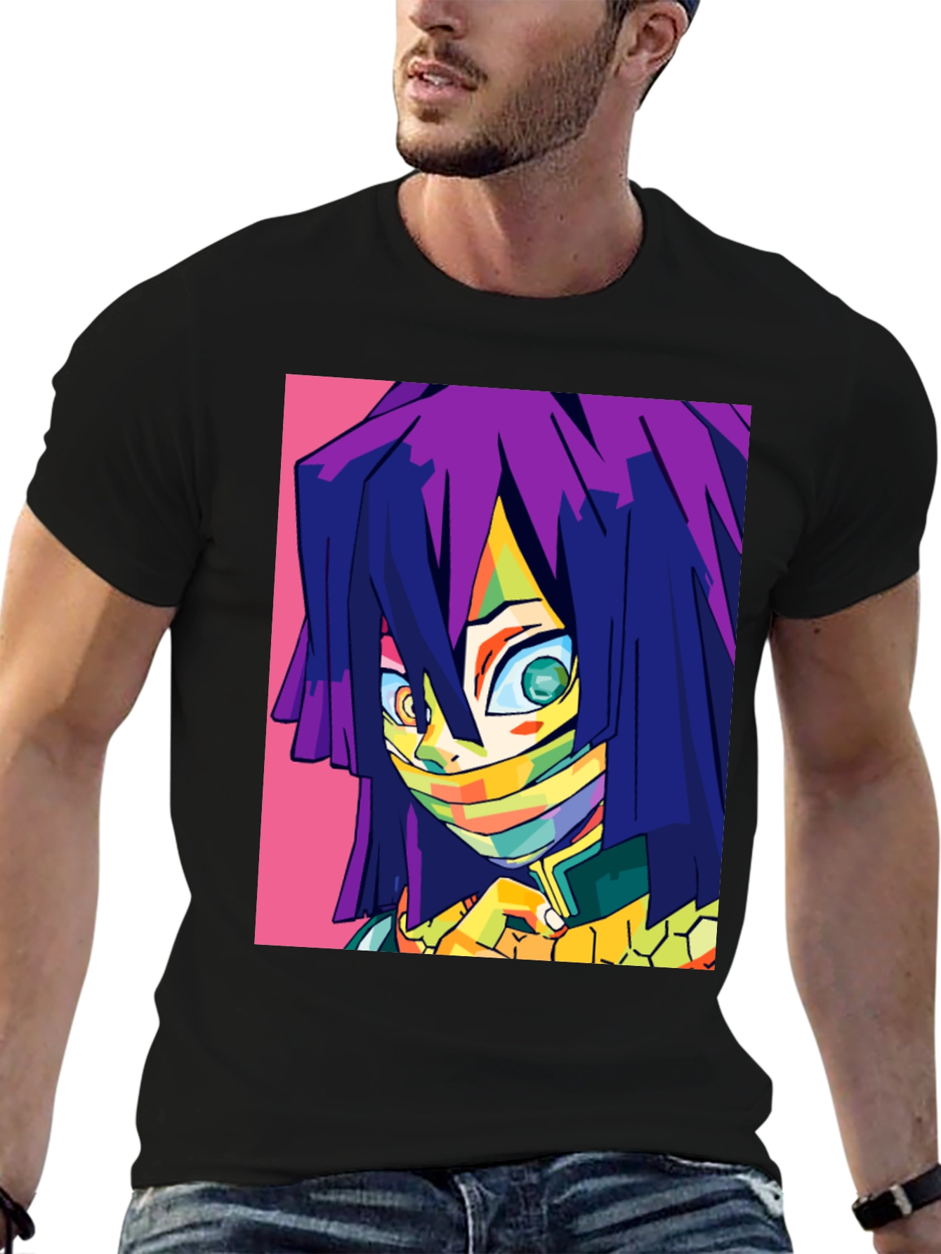 Anime Character Graphic Print Black T-Shirt