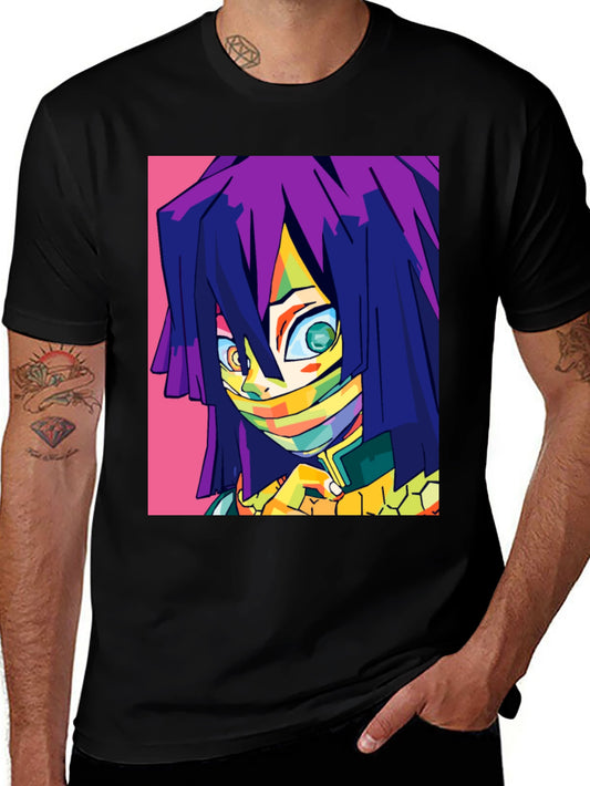 Anime Character Graphic Print Black T-Shirt