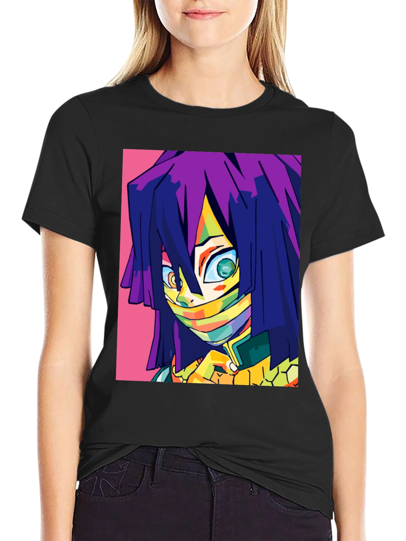 Anime Character Graphic Print Black T-Shirt