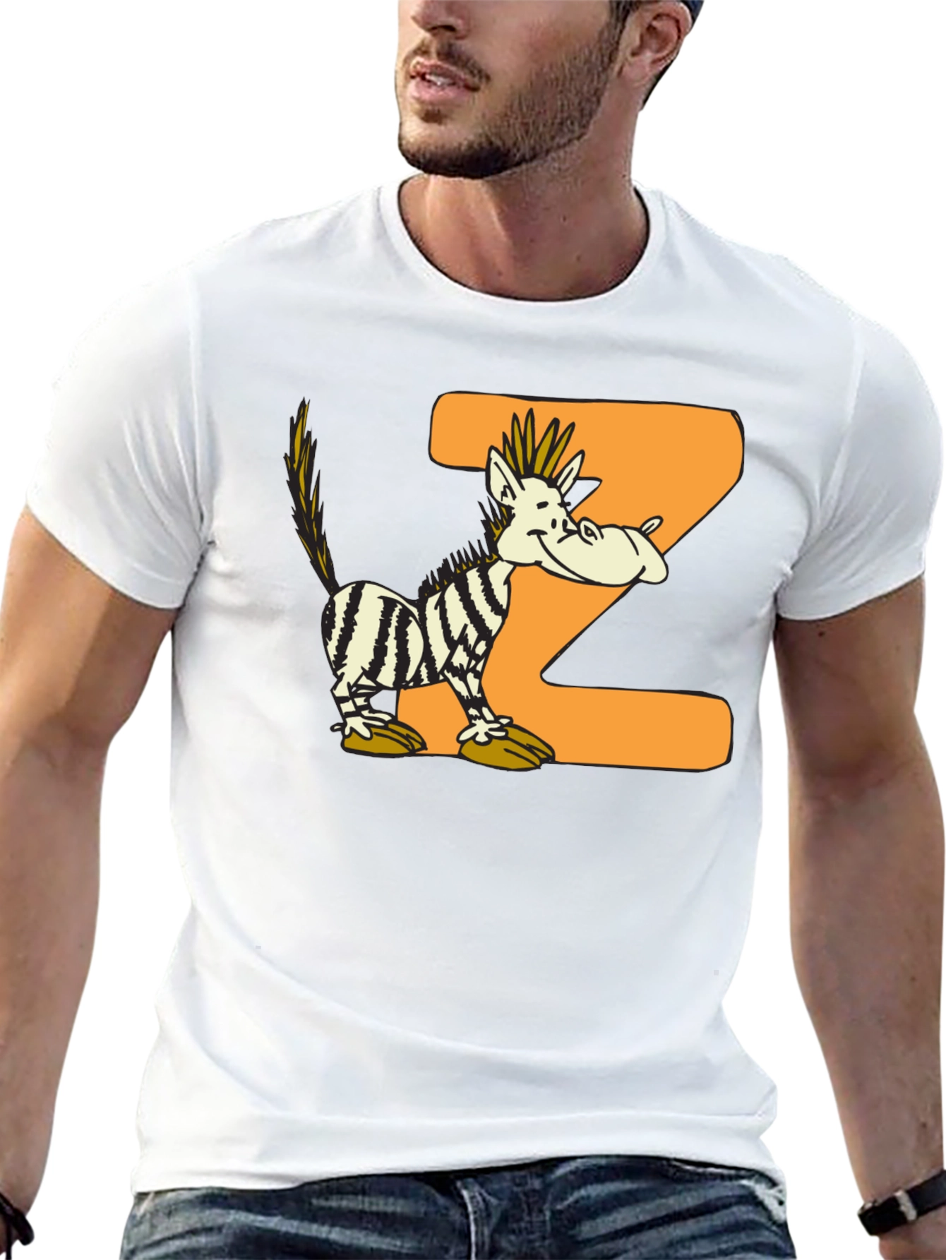 Cartoon Zebra Z Black Graphic T-Shirt