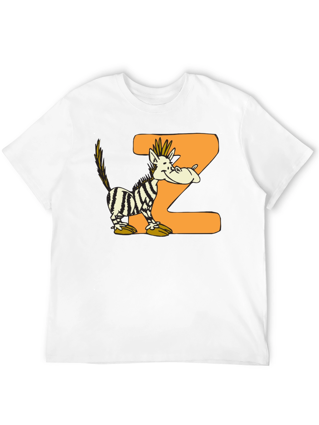 Cartoon Zebra Z Black Graphic T-Shirt