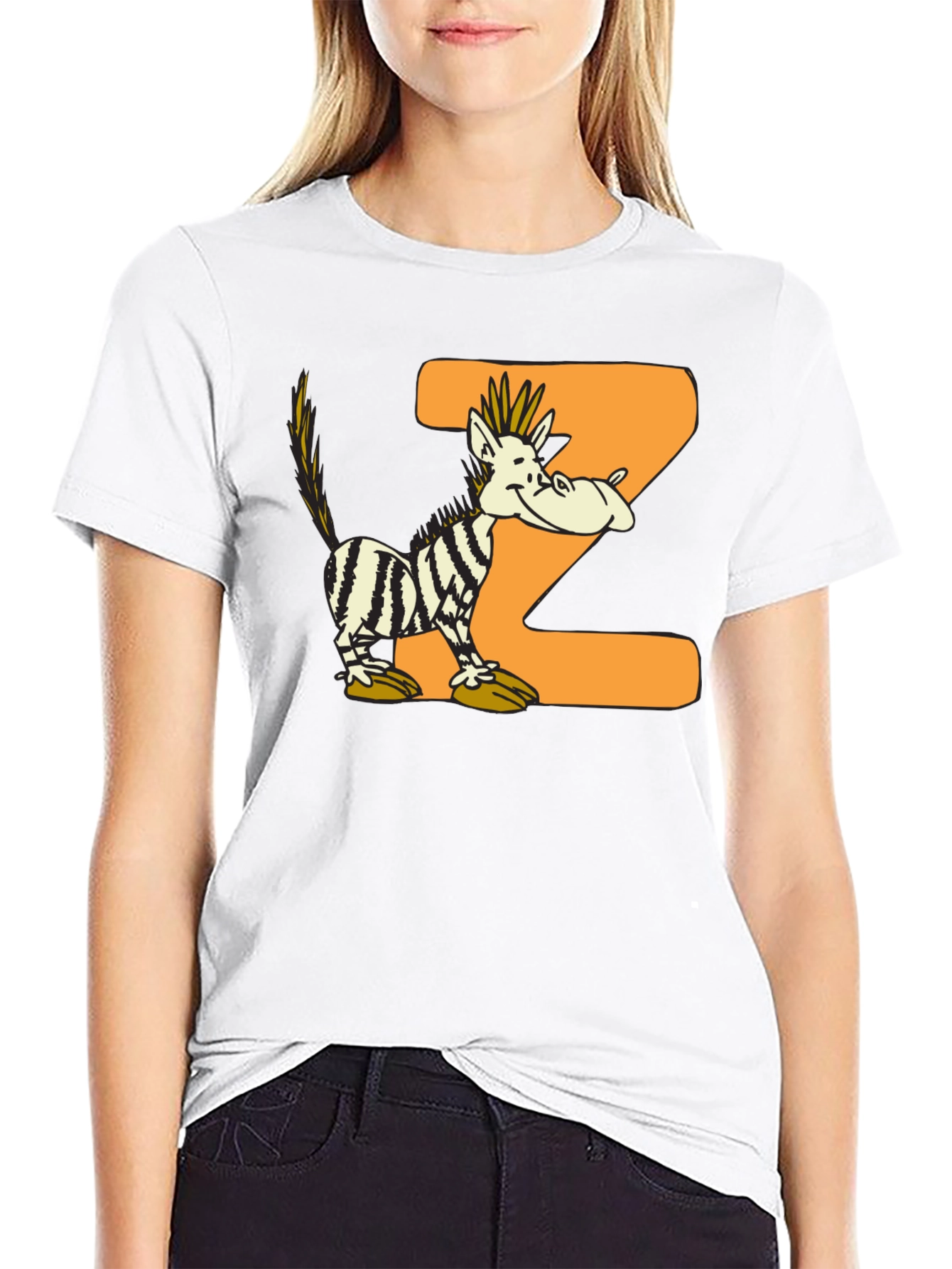 Cartoon Zebra Z Black Graphic T-Shirt