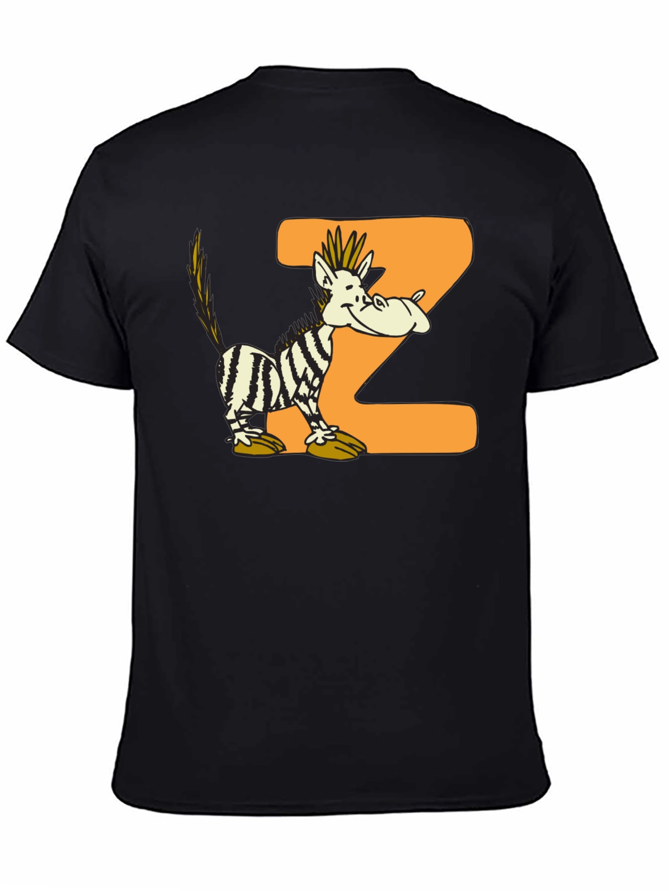 Cartoon Zebra Z Black Graphic T-Shirt