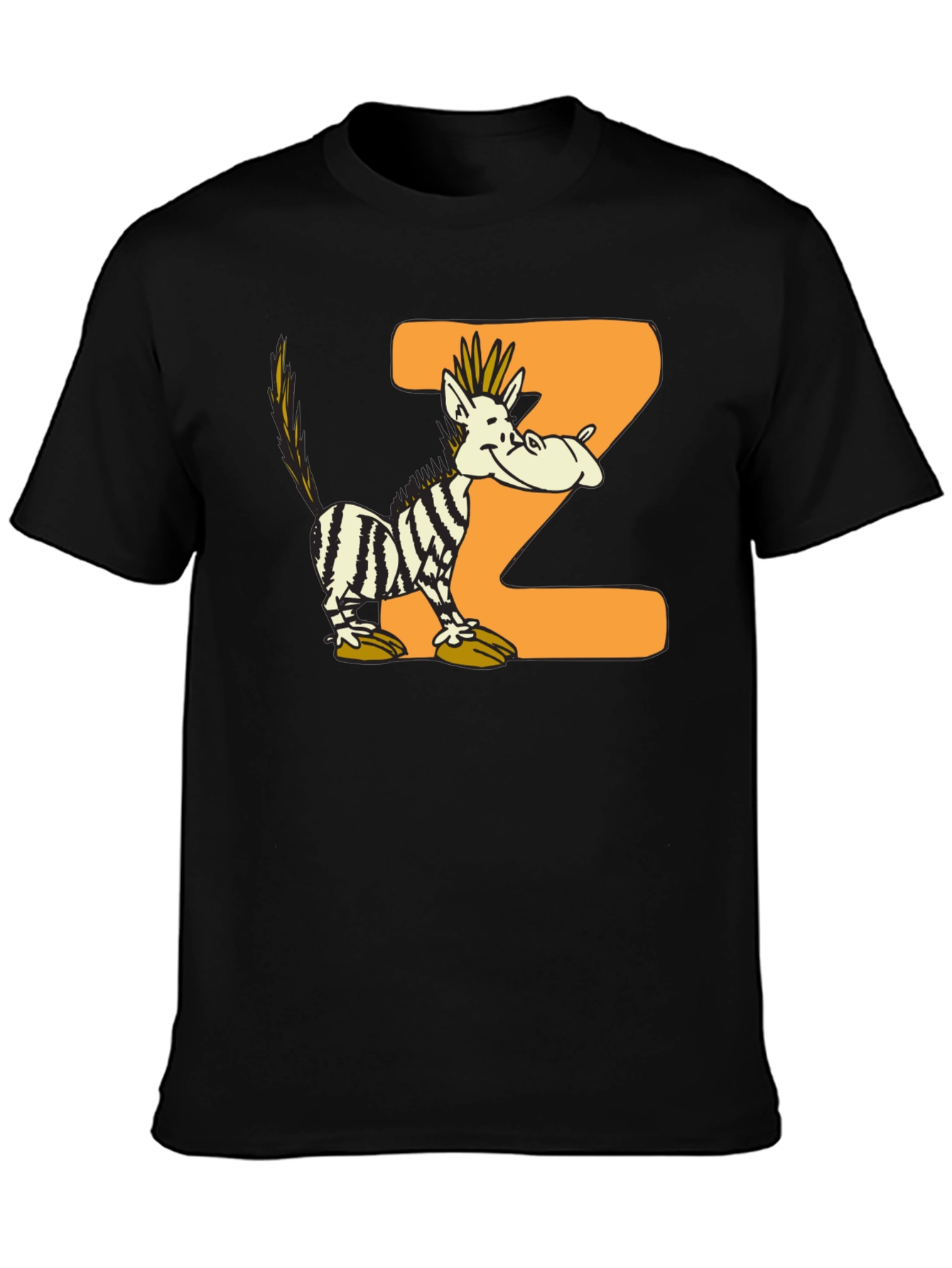 Cartoon Zebra Z Black Graphic T-Shirt