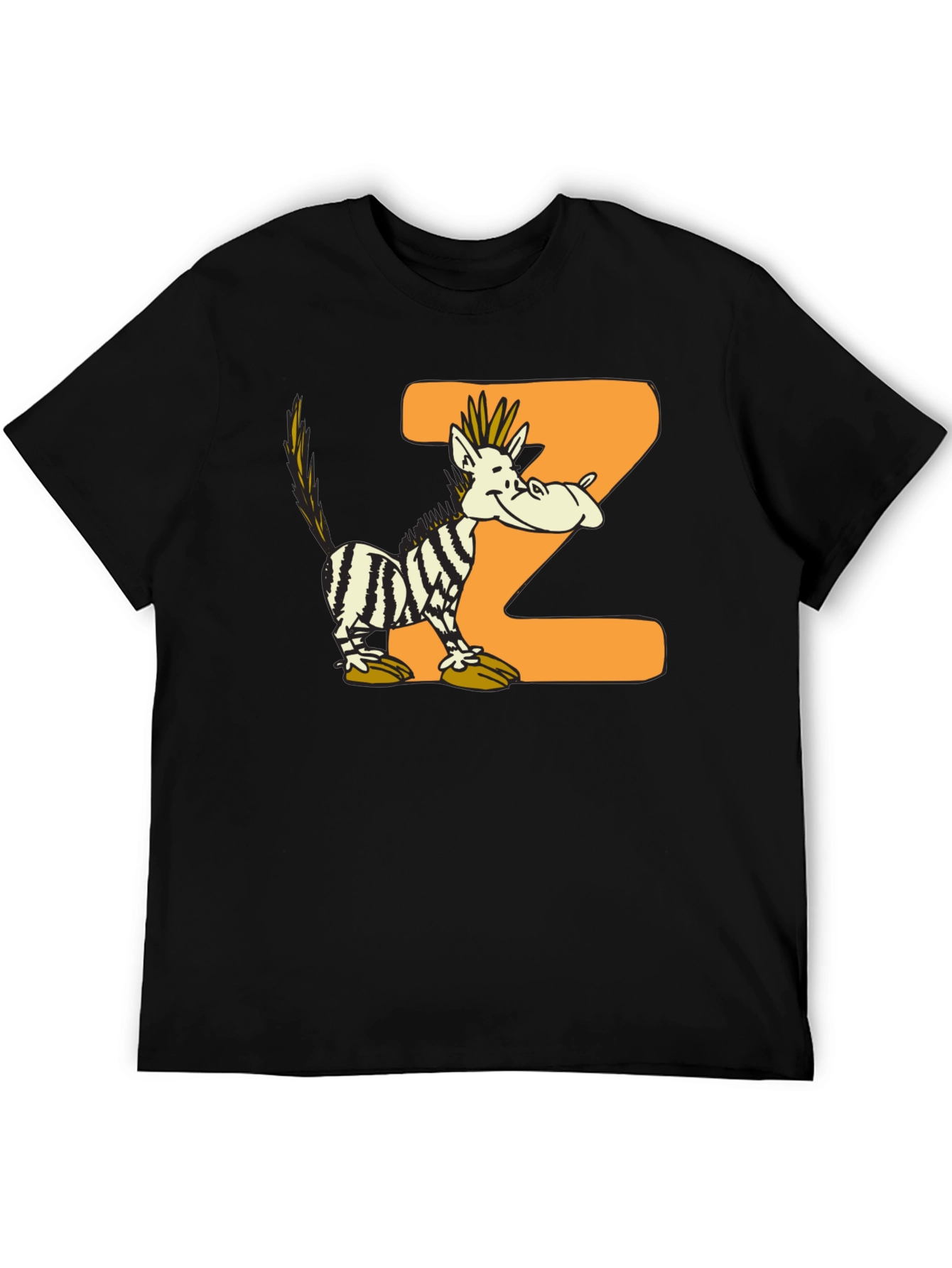 Cartoon Zebra Z Black Graphic T-Shirt