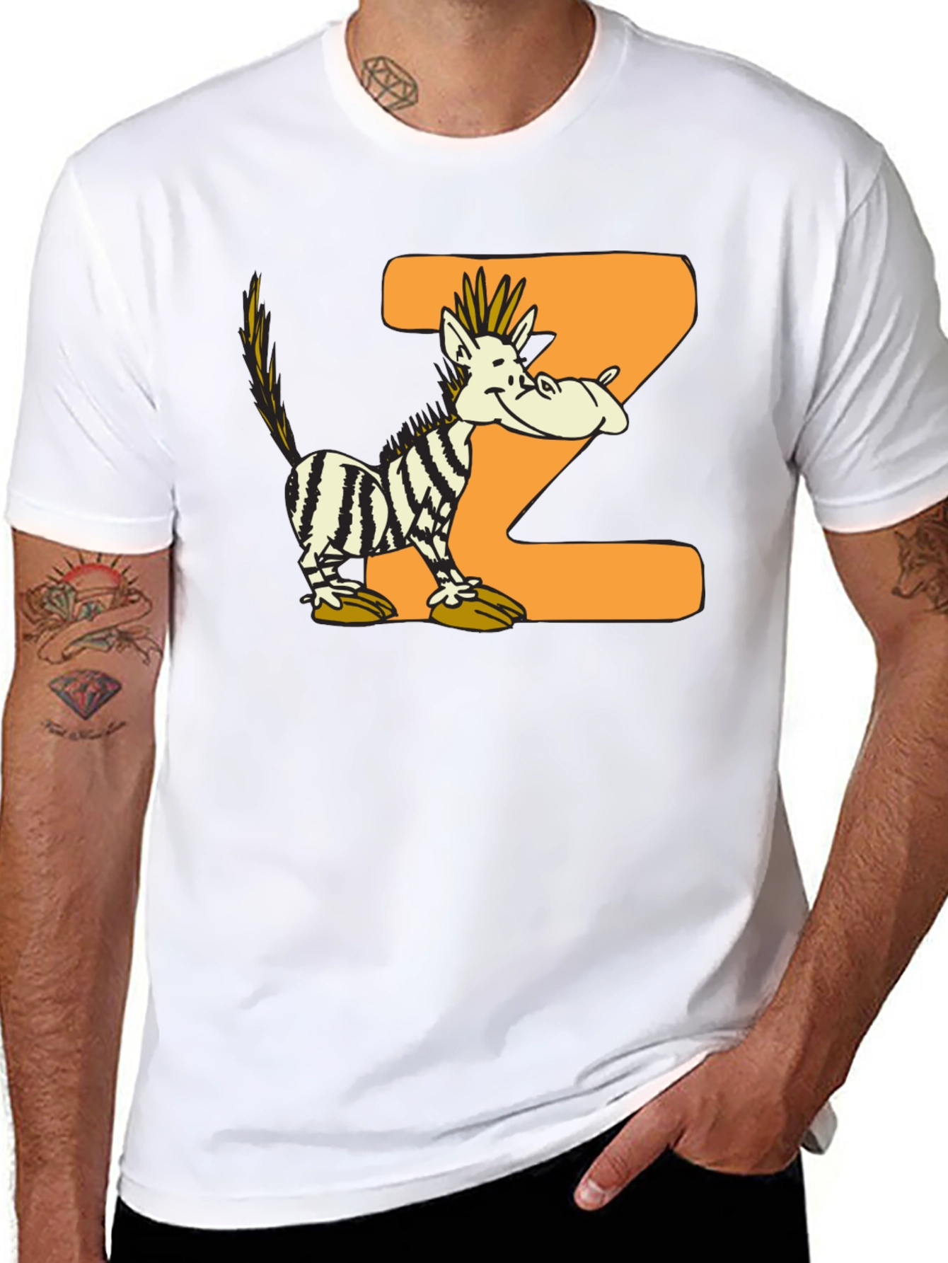 Cartoon Zebra Z Black Graphic T-Shirt