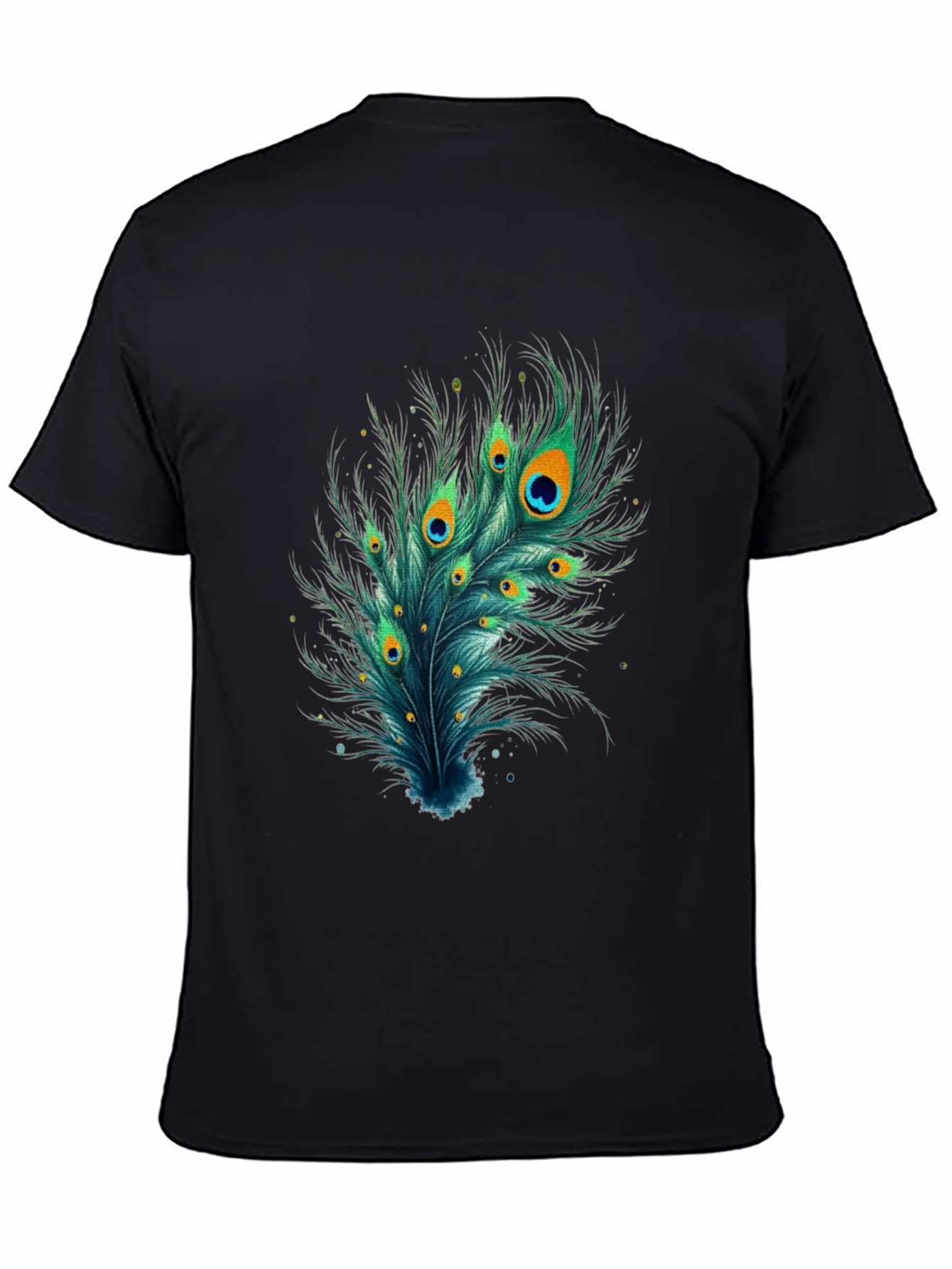 Peacock Feather Graphic Tee - Stylish Black T-Shirt