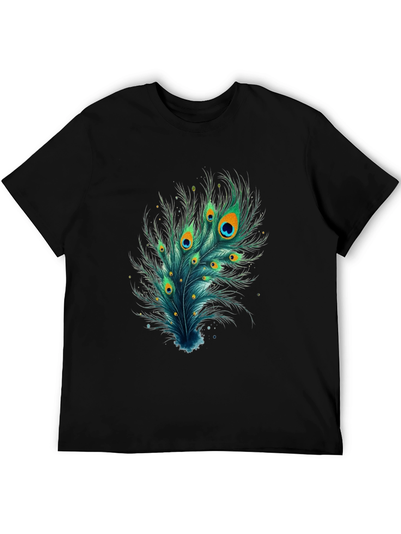 Peacock Feather Graphic Tee - Stylish Black T-Shirt