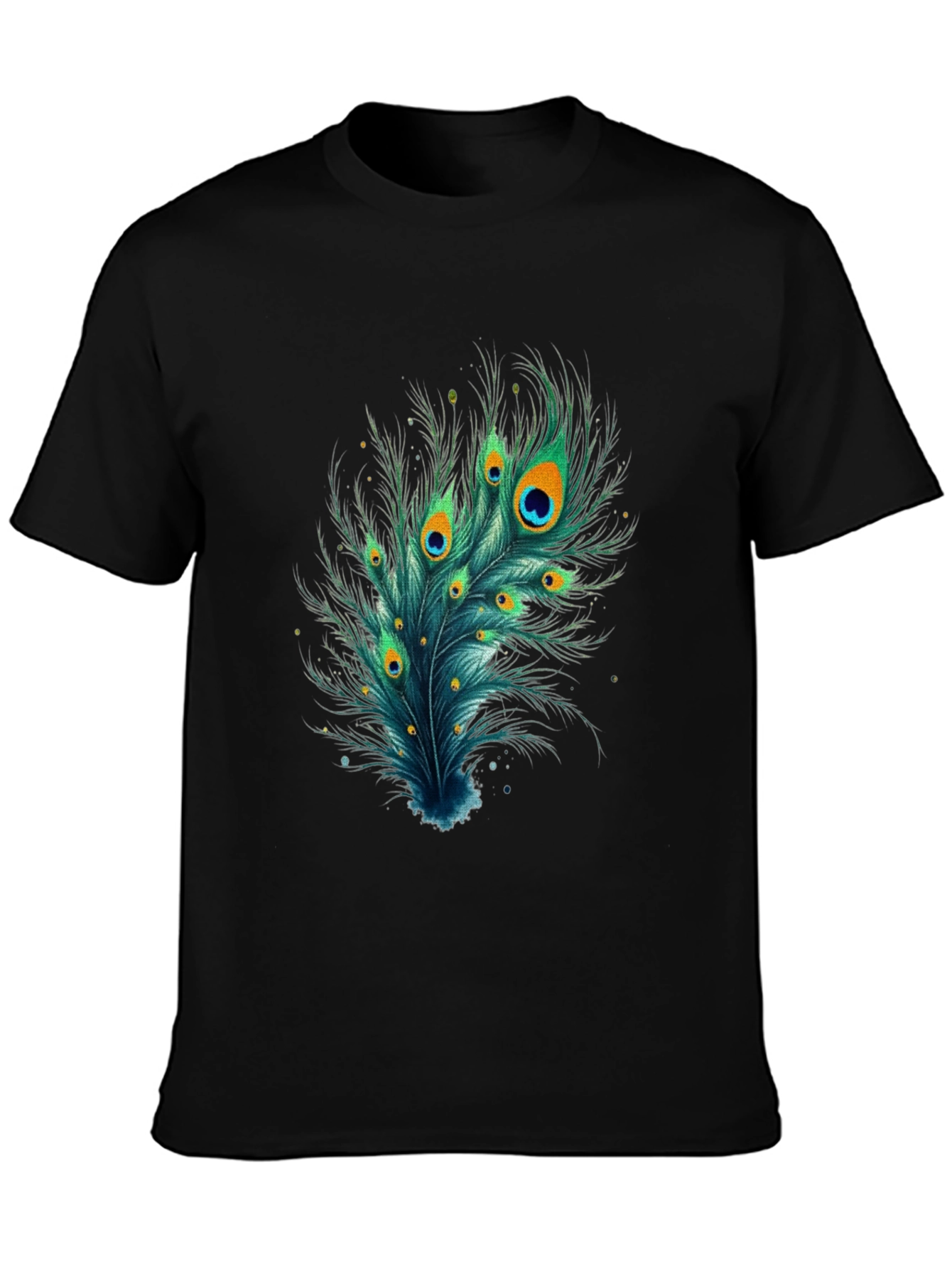 Peacock Feather Graphic Tee - Stylish Black T-Shirt