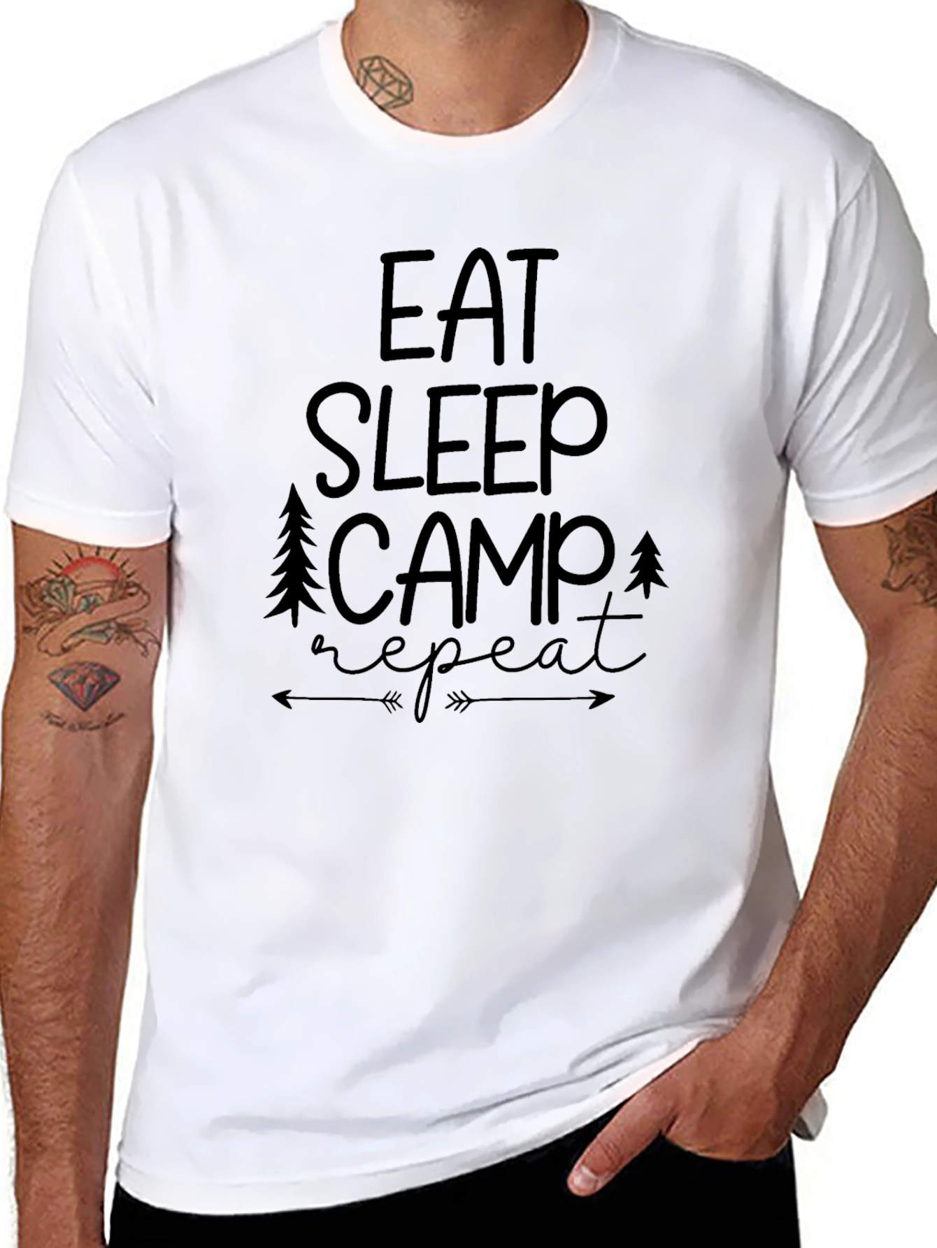 Eat Sleep Camp Repeat Black Graphic T-Shirt
