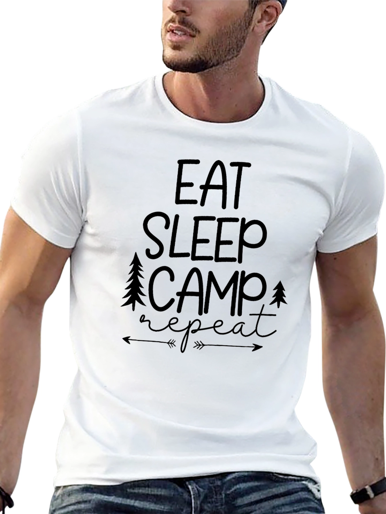 Eat Sleep Camp Repeat Black Graphic T-Shirt