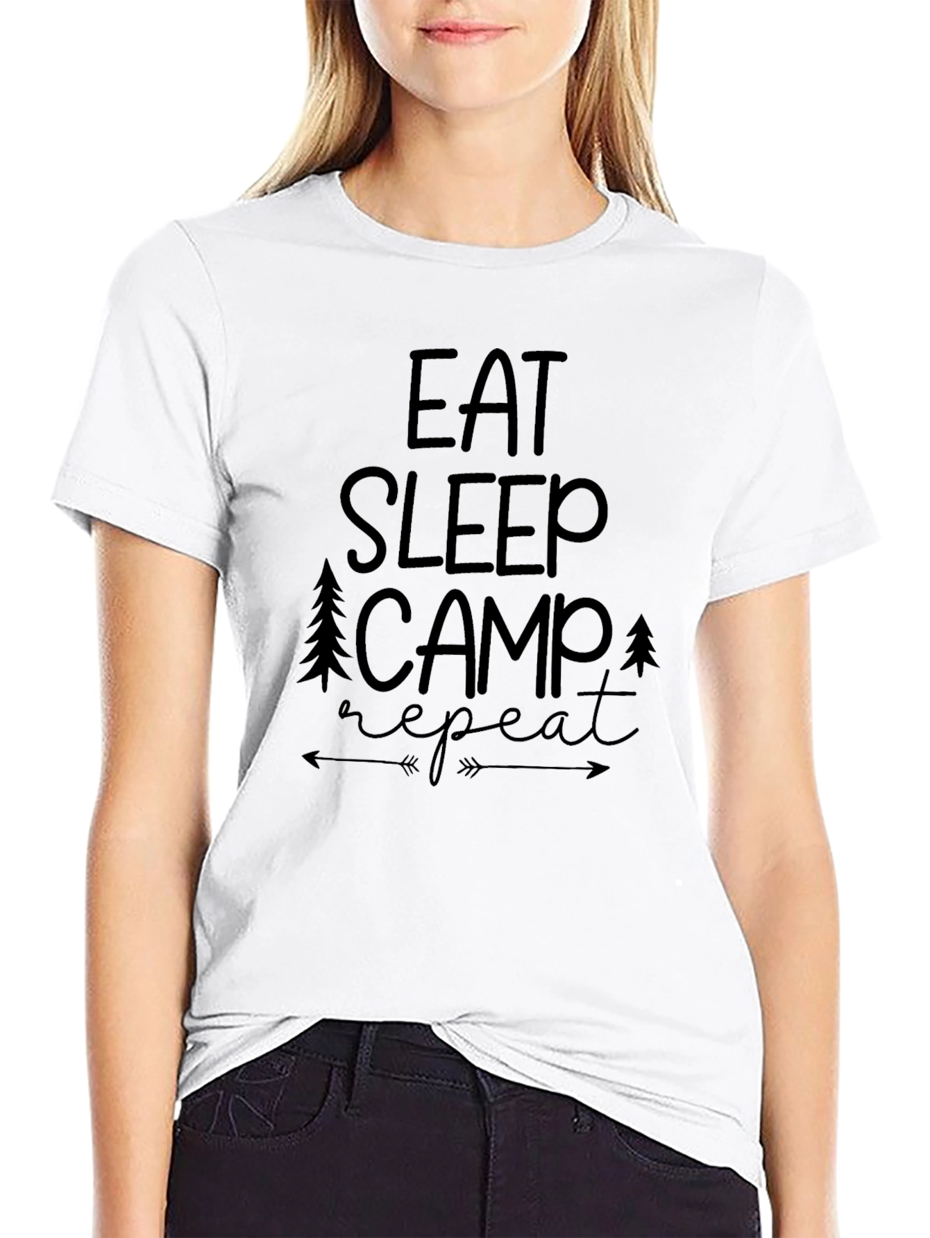 Eat Sleep Camp Repeat Black Graphic T-Shirt