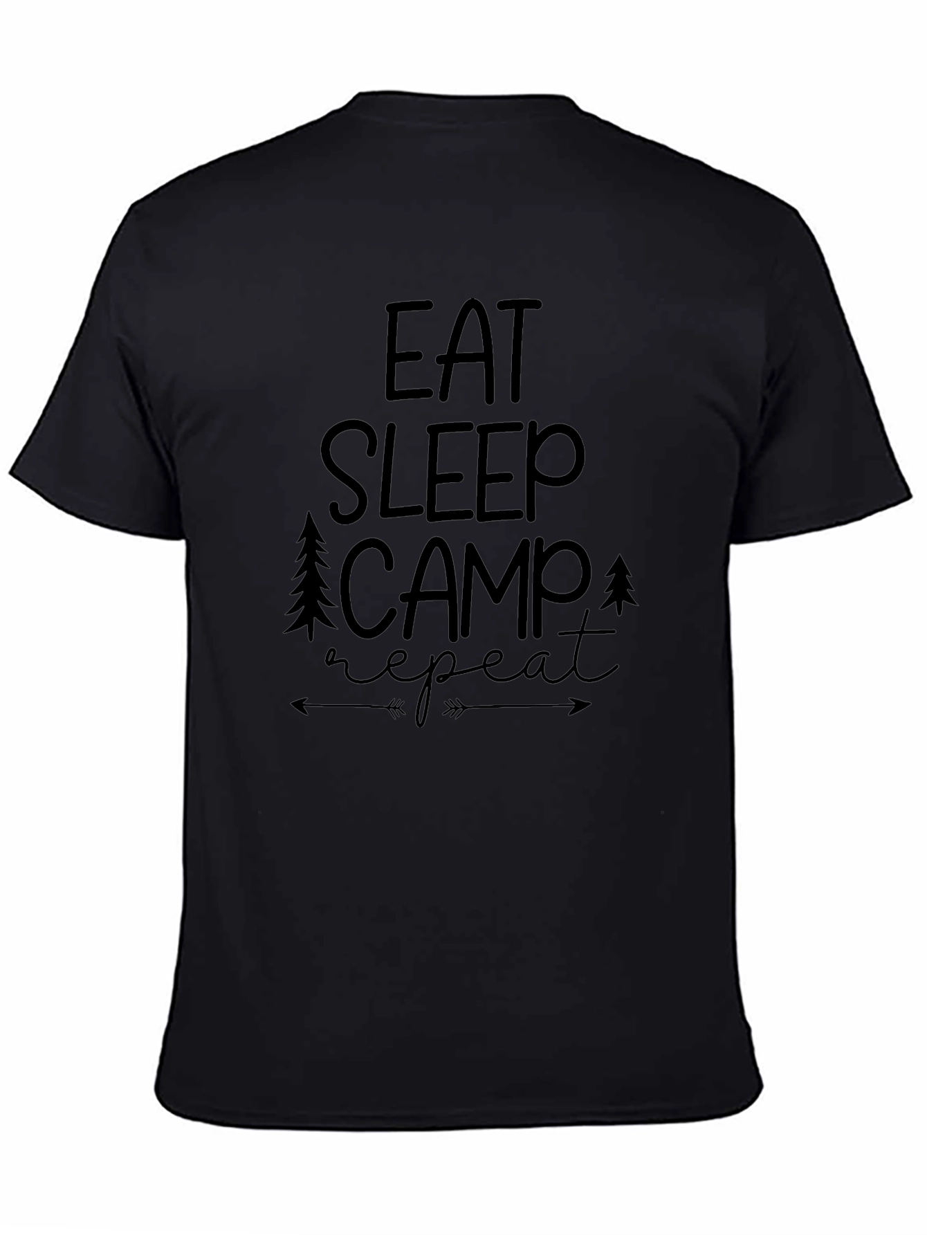 Eat Sleep Camp Repeat Black Graphic T-Shirt