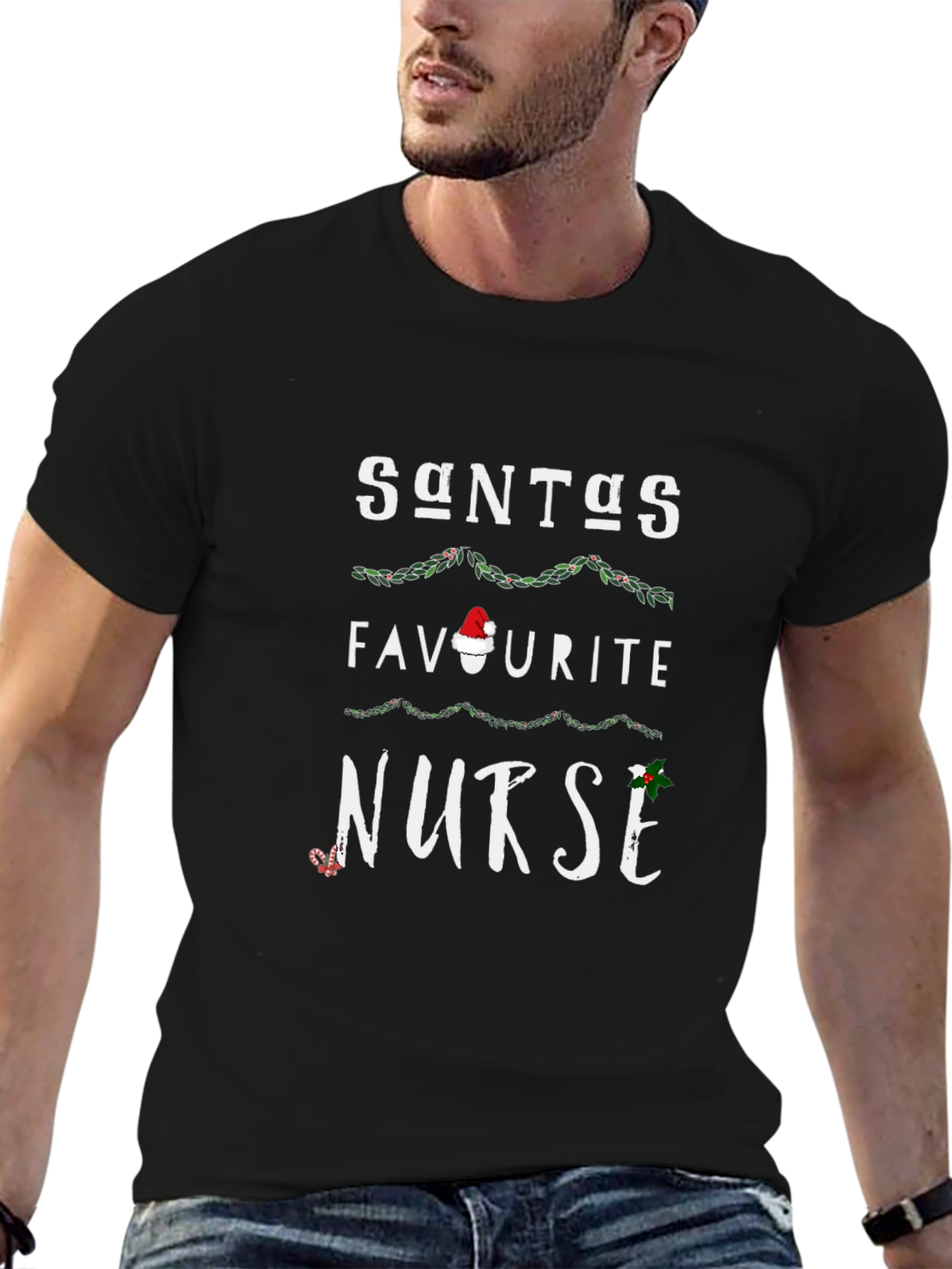 Santas Favorite Nurse Christmas Holiday Graphic T-Shirt