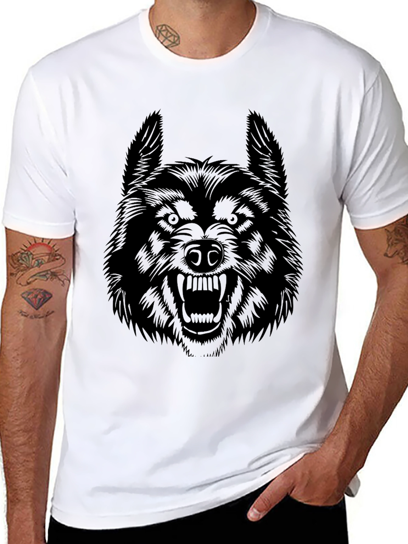 Wolf Graphic Print Black T-Shirt