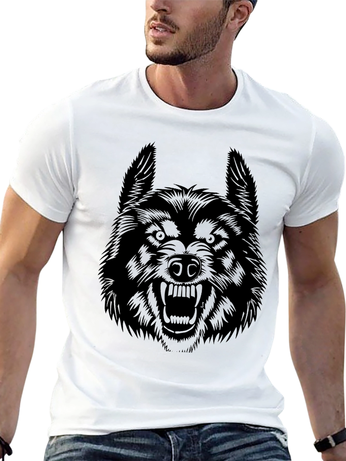 Wolf Graphic Print Black T-Shirt