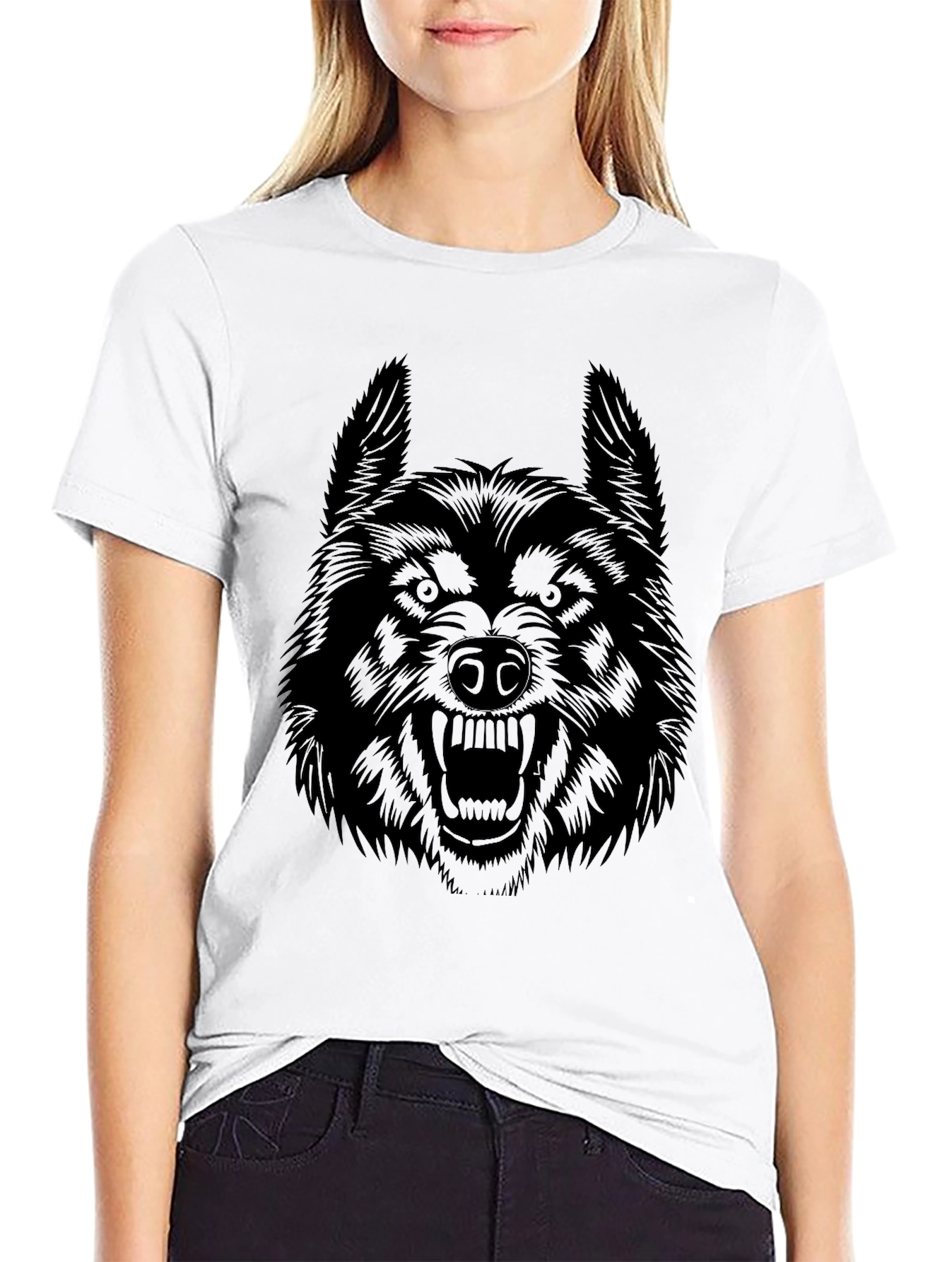 Wolf Graphic Print Black T-Shirt