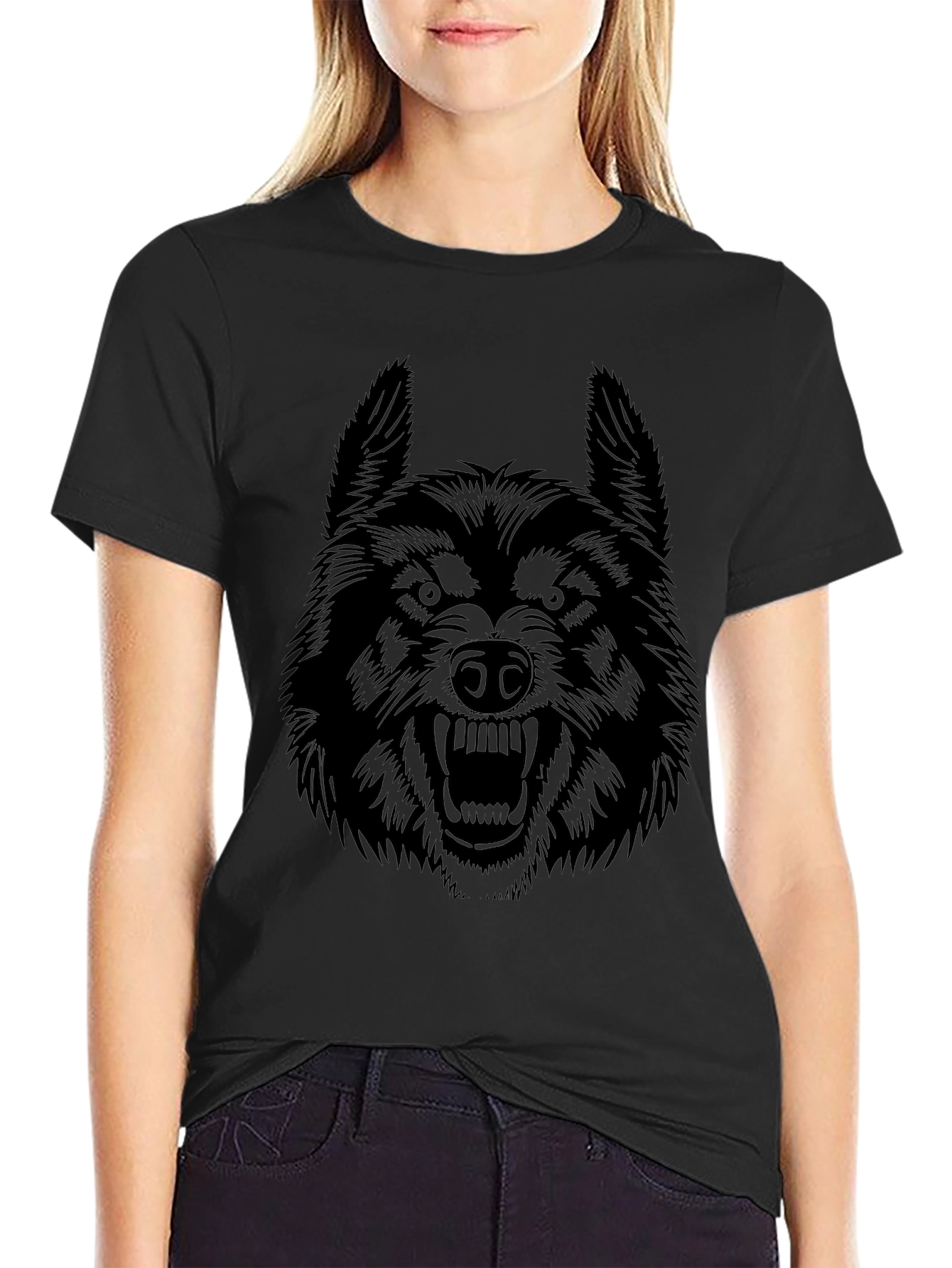 Wolf Graphic Print Black T-Shirt