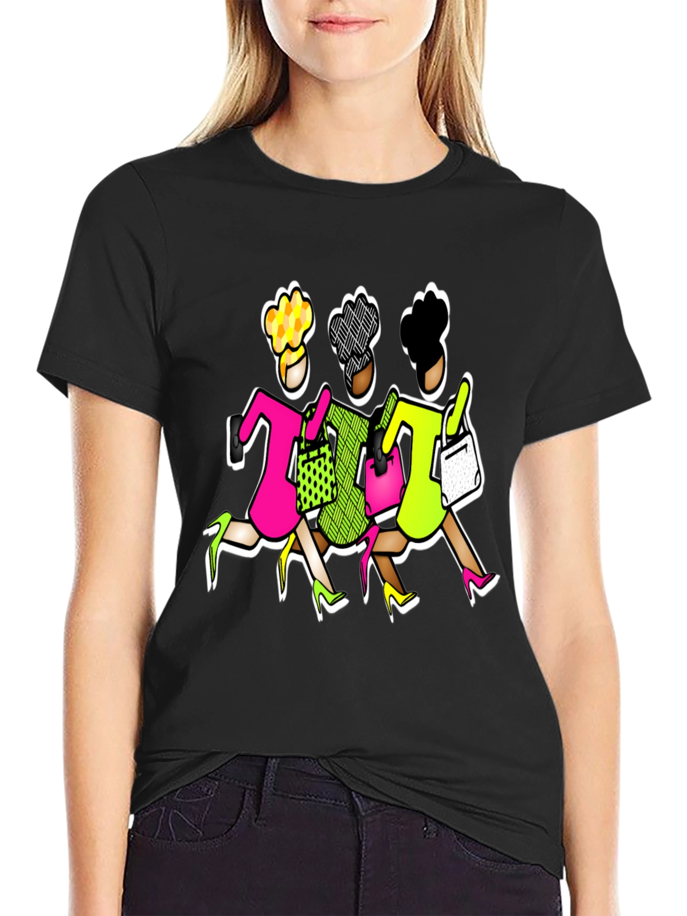 Stylish Shoppers Graphic Tee - Black Cotton