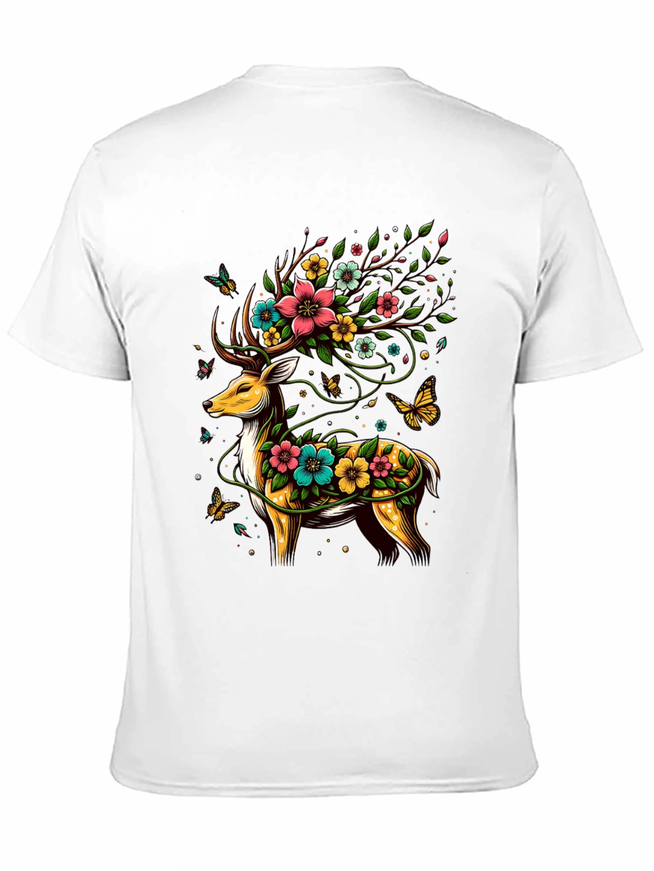 Floral Deer Graphic Tee - Unique Animal Print