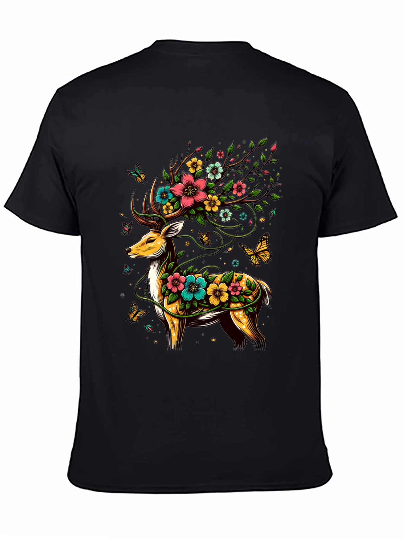 Floral Deer Graphic Tee - Unique Animal Print