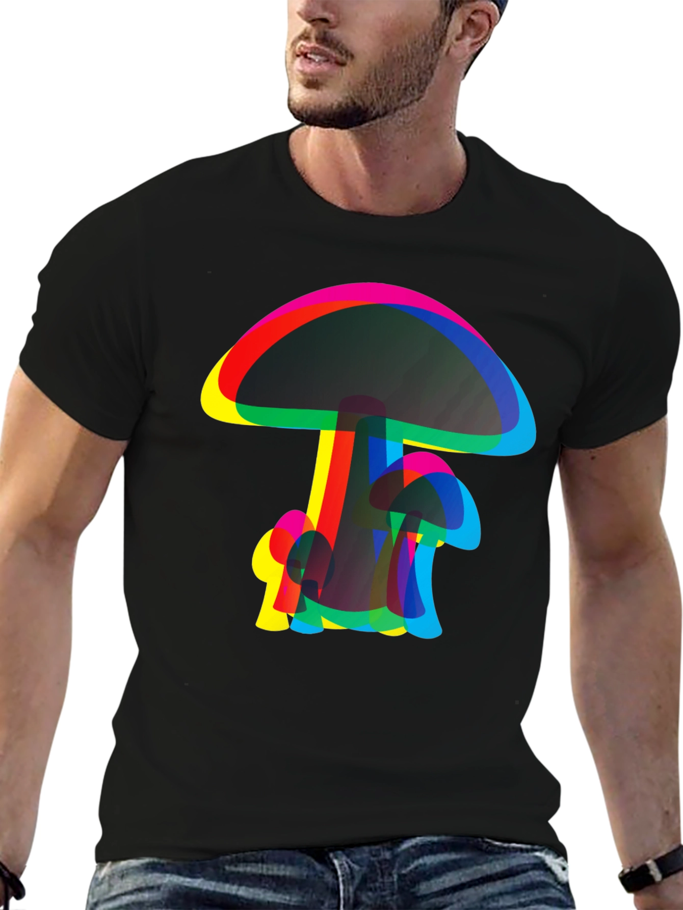 Psychedelic Mushroom Graphic Tee - Black Cotton Comfort