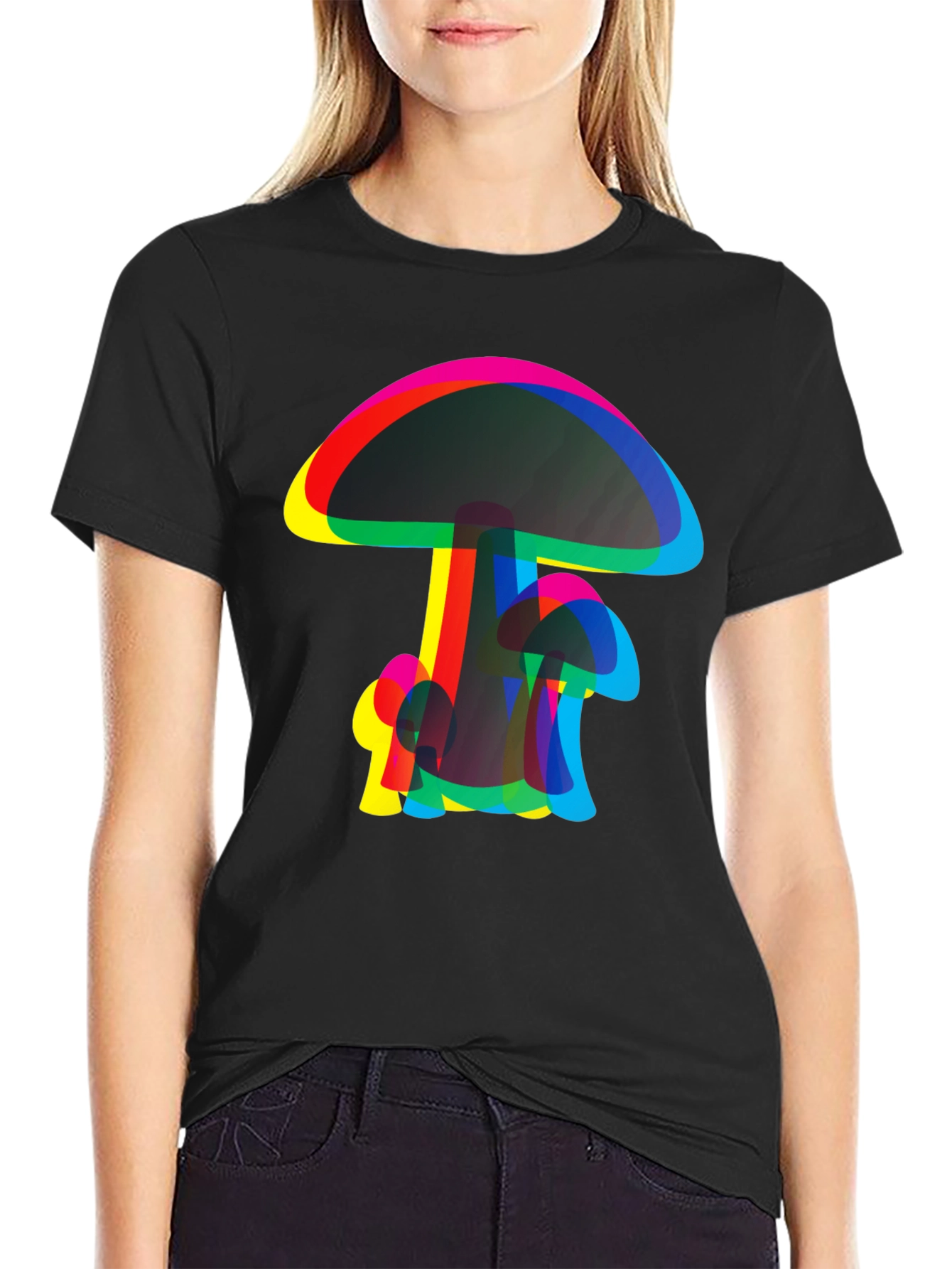 Psychedelic Mushroom Graphic Tee - Black Cotton Comfort
