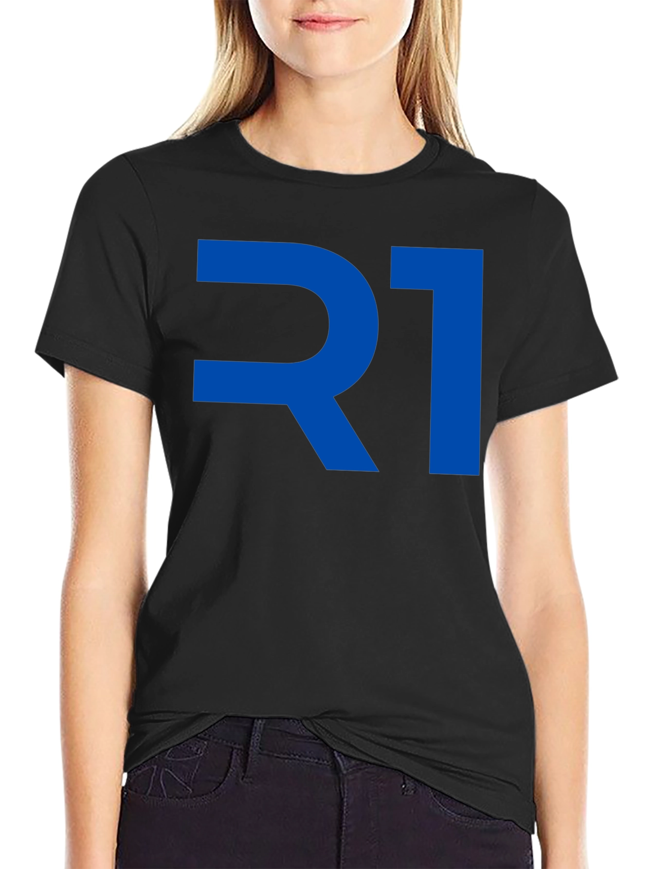 R1 Graphic T-Shirt - Bold Blue Print on Black
