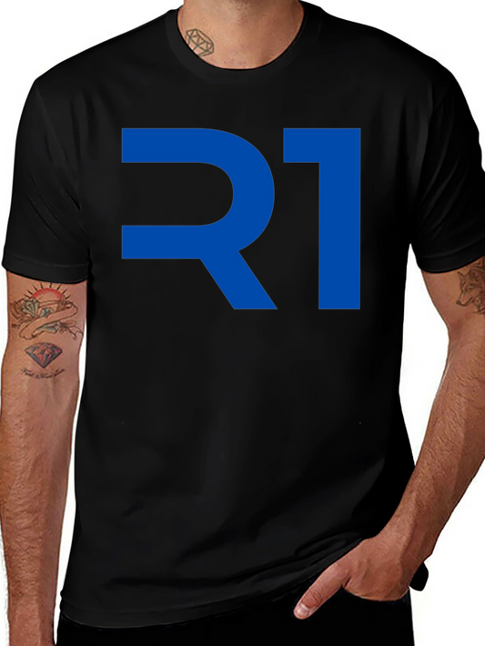 R1 Graphic T-Shirt - Bold Blue Print on Black