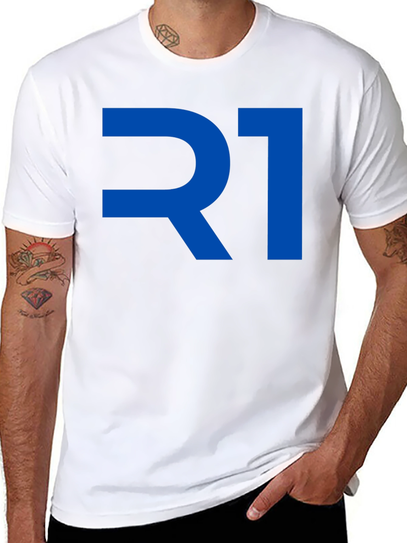 R1 Graphic T-Shirt - Bold Blue Print on Black