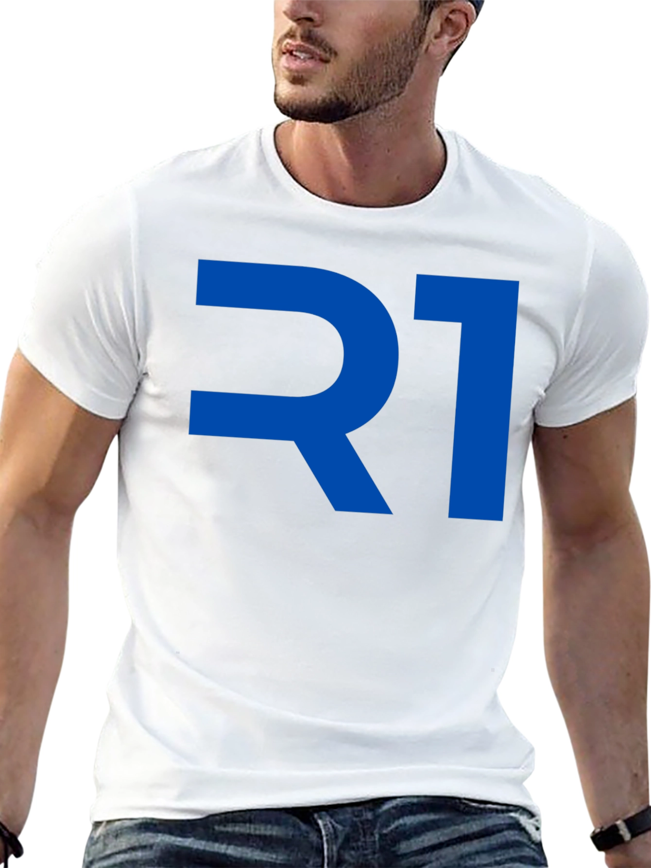 R1 Graphic T-Shirt - Bold Blue Print on Black
