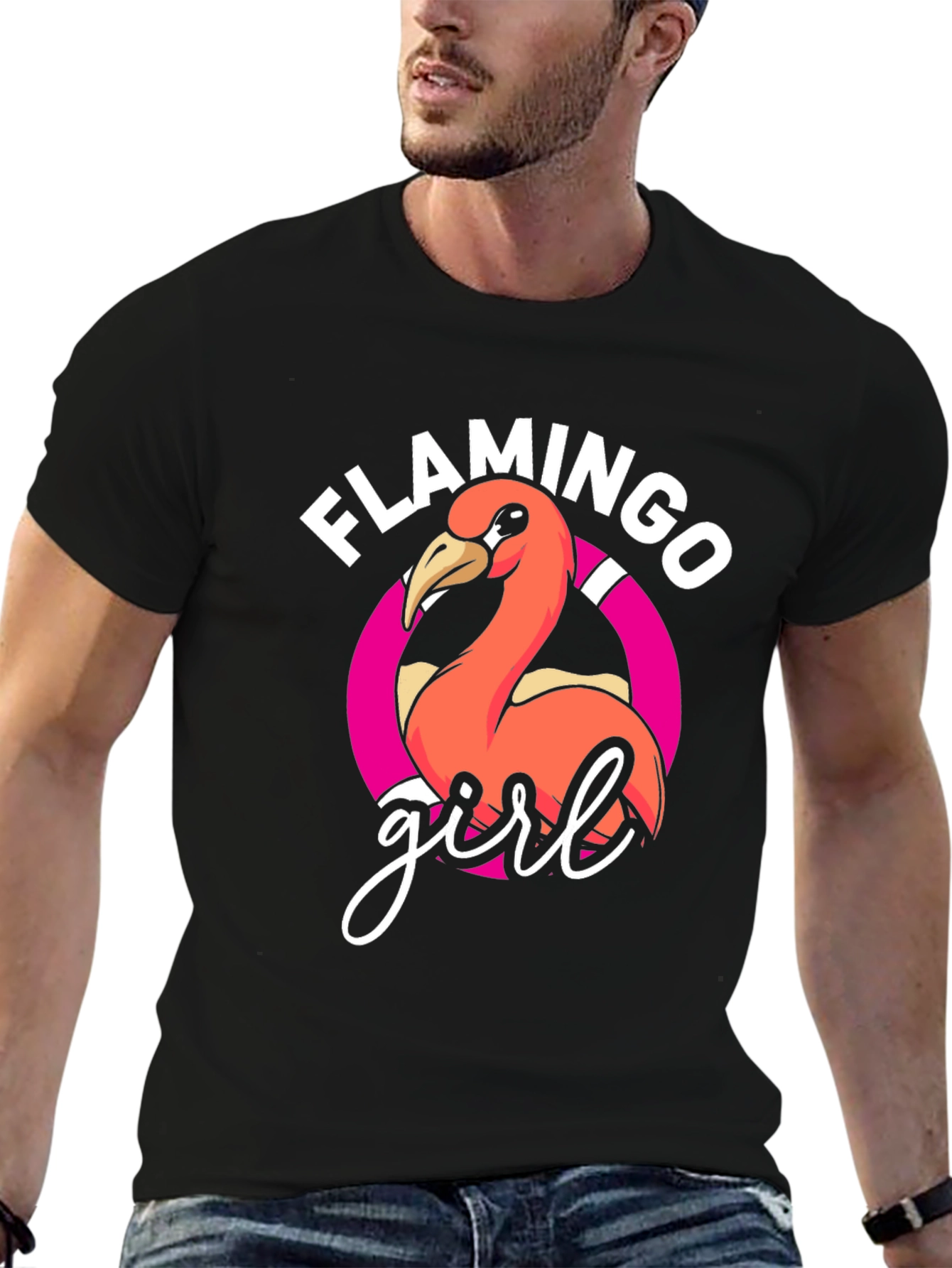 Flamingo Girl Graphic Tee - Black T-Shirt