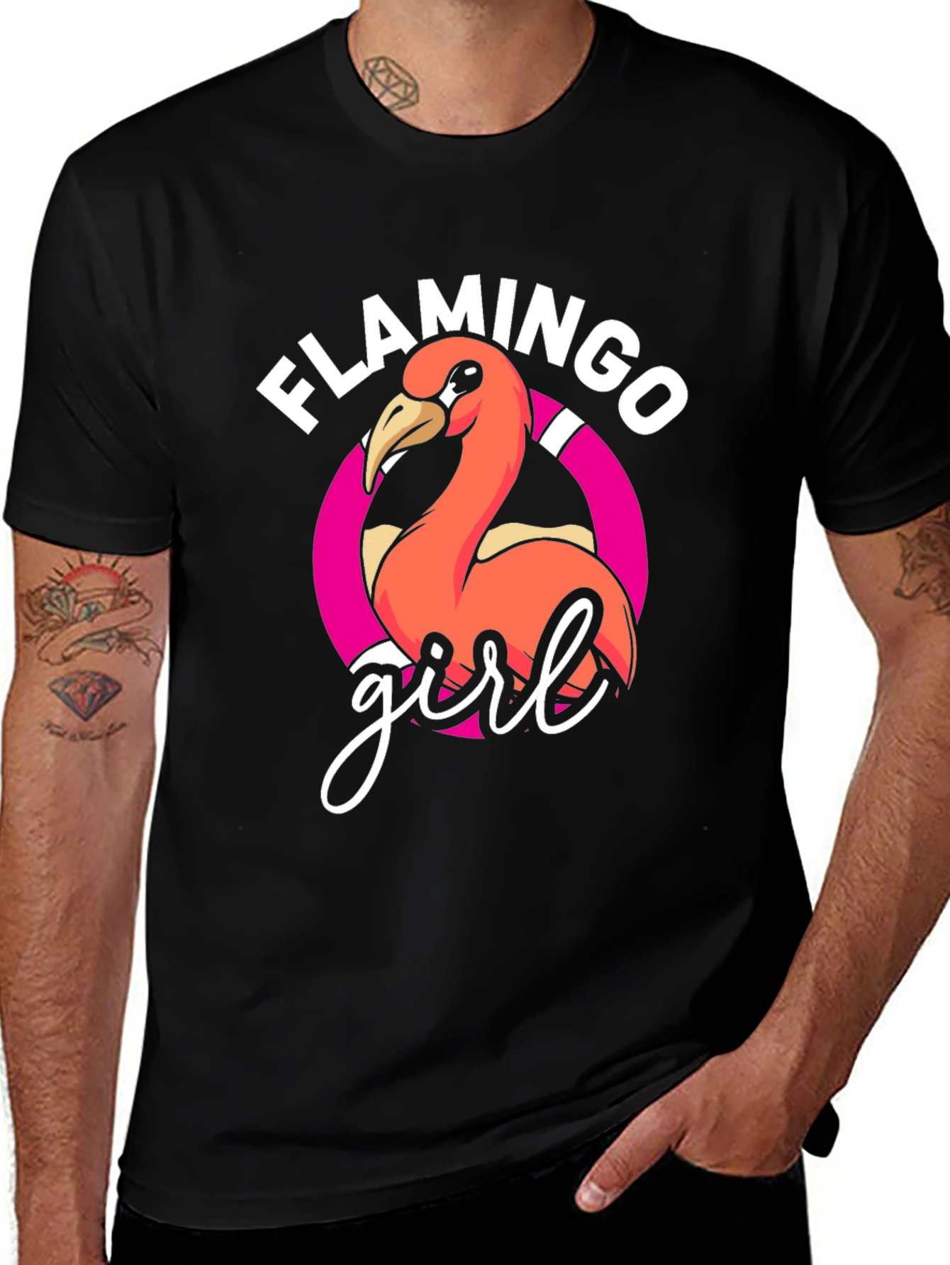 Flamingo Girl Graphic Tee - Black T-Shirt