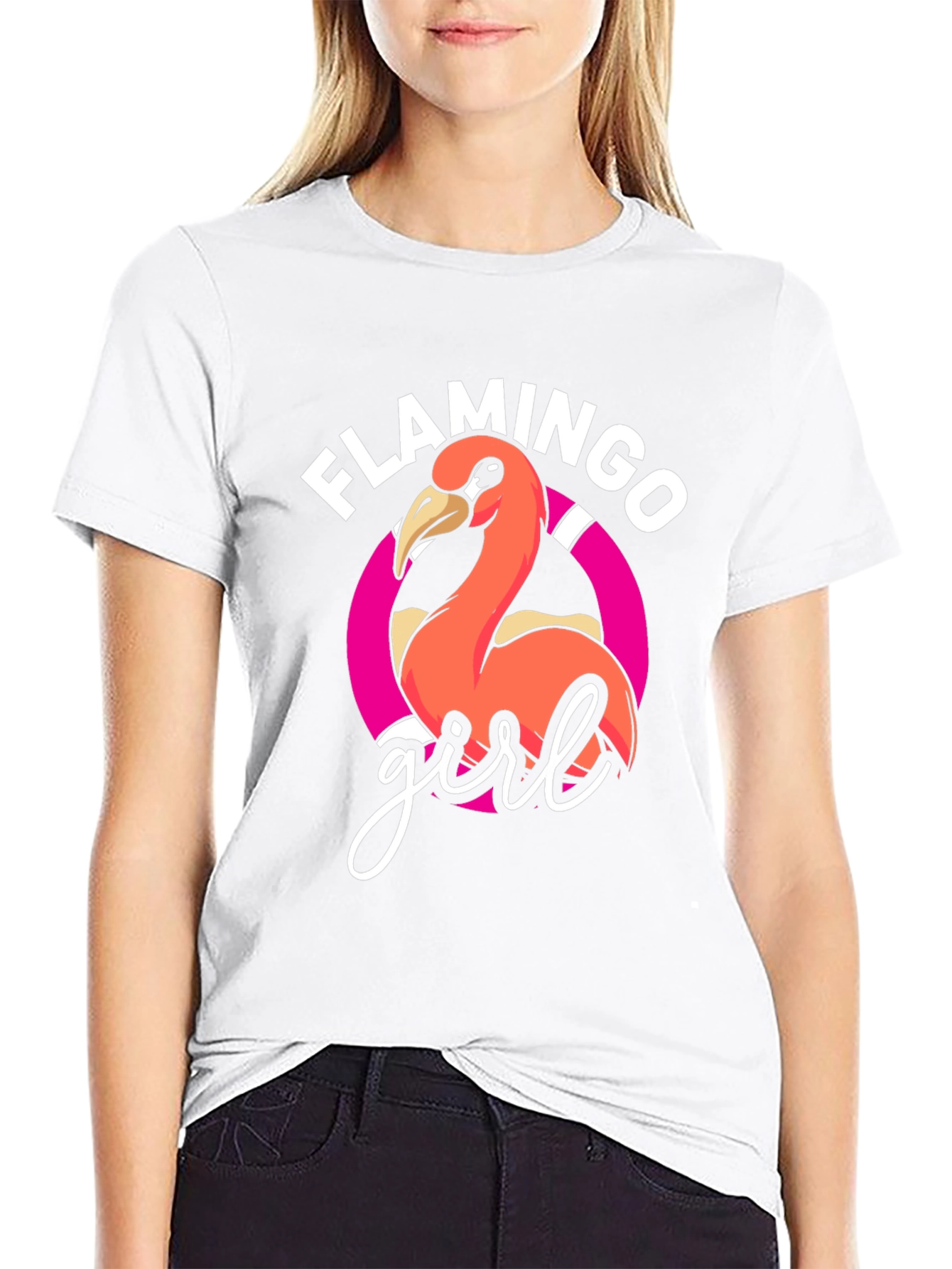 Flamingo Girl Graphic Tee - Black T-Shirt