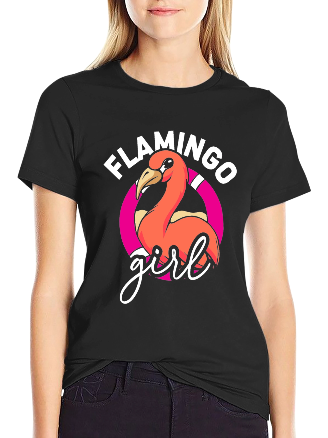 Flamingo Girl Graphic Tee - Black T-Shirt