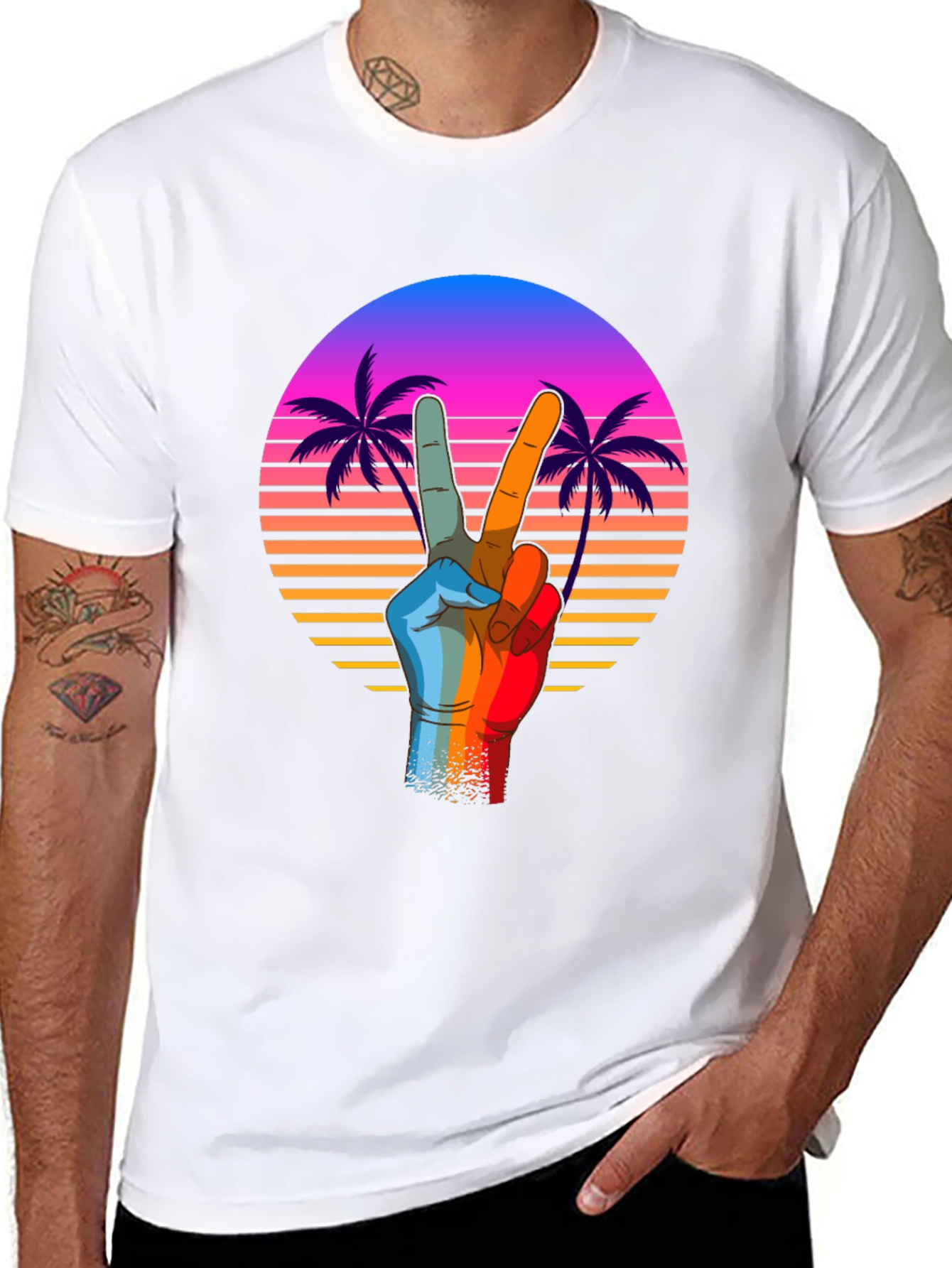 Retro Palm Peace Sign Black T-Shirt