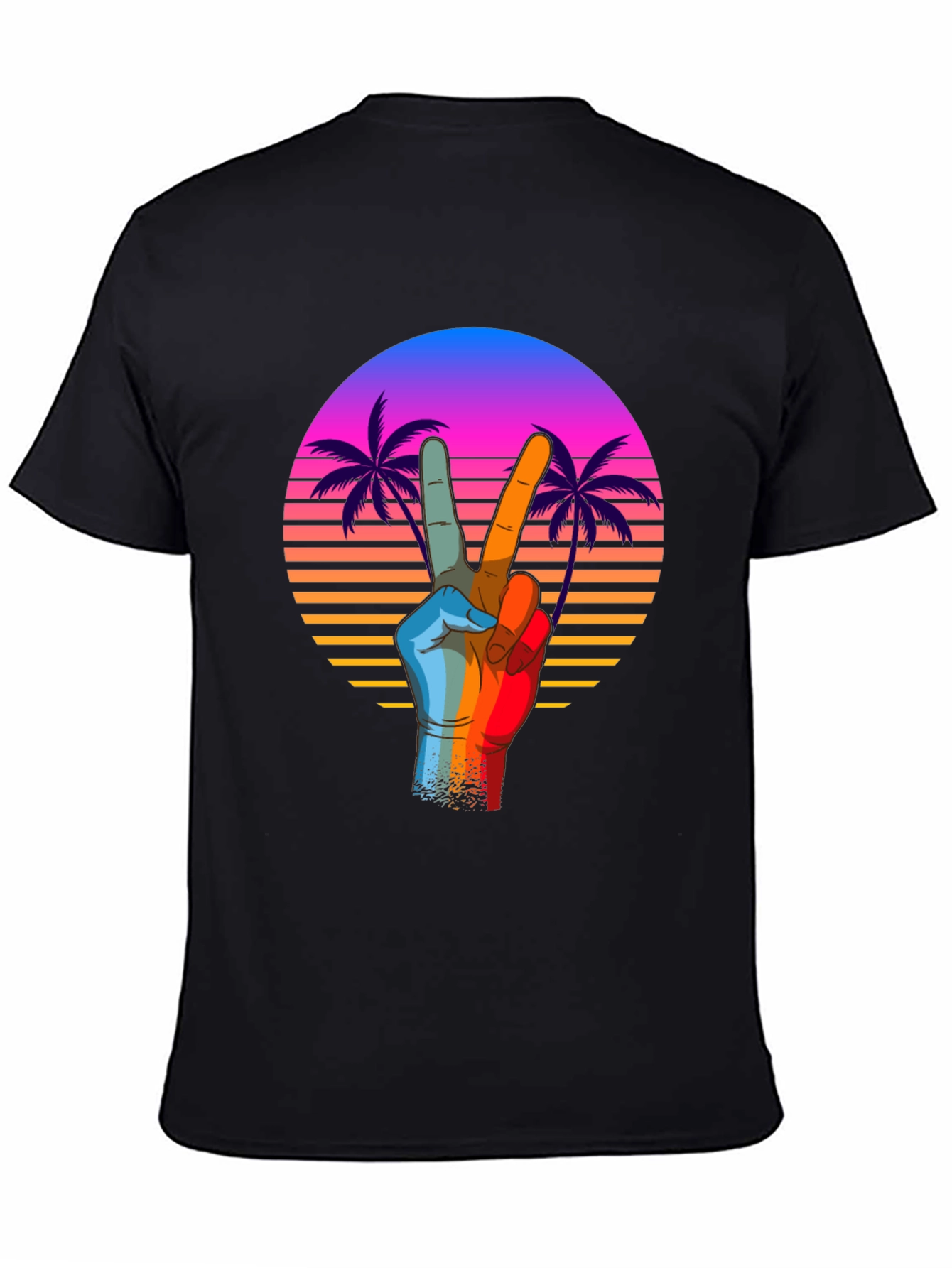 Retro Palm Peace Sign Black T-Shirt