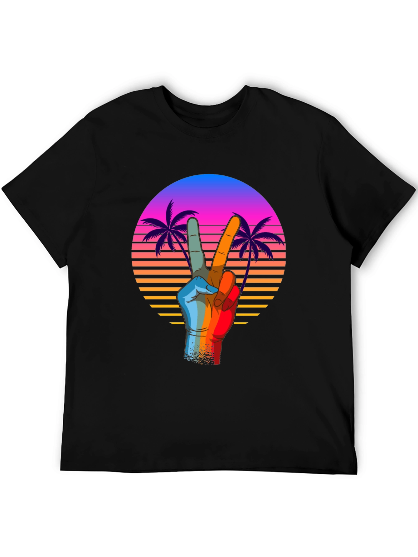Retro Palm Peace Sign Black T-Shirt