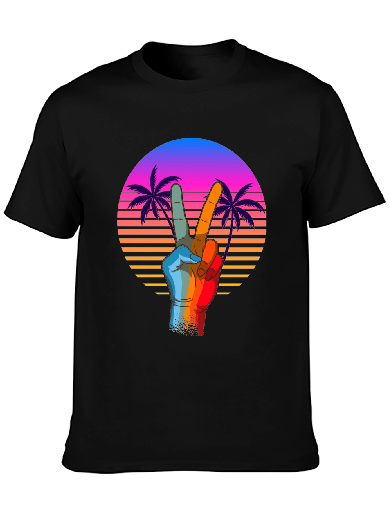 Retro Palm Peace Sign Black T-Shirt