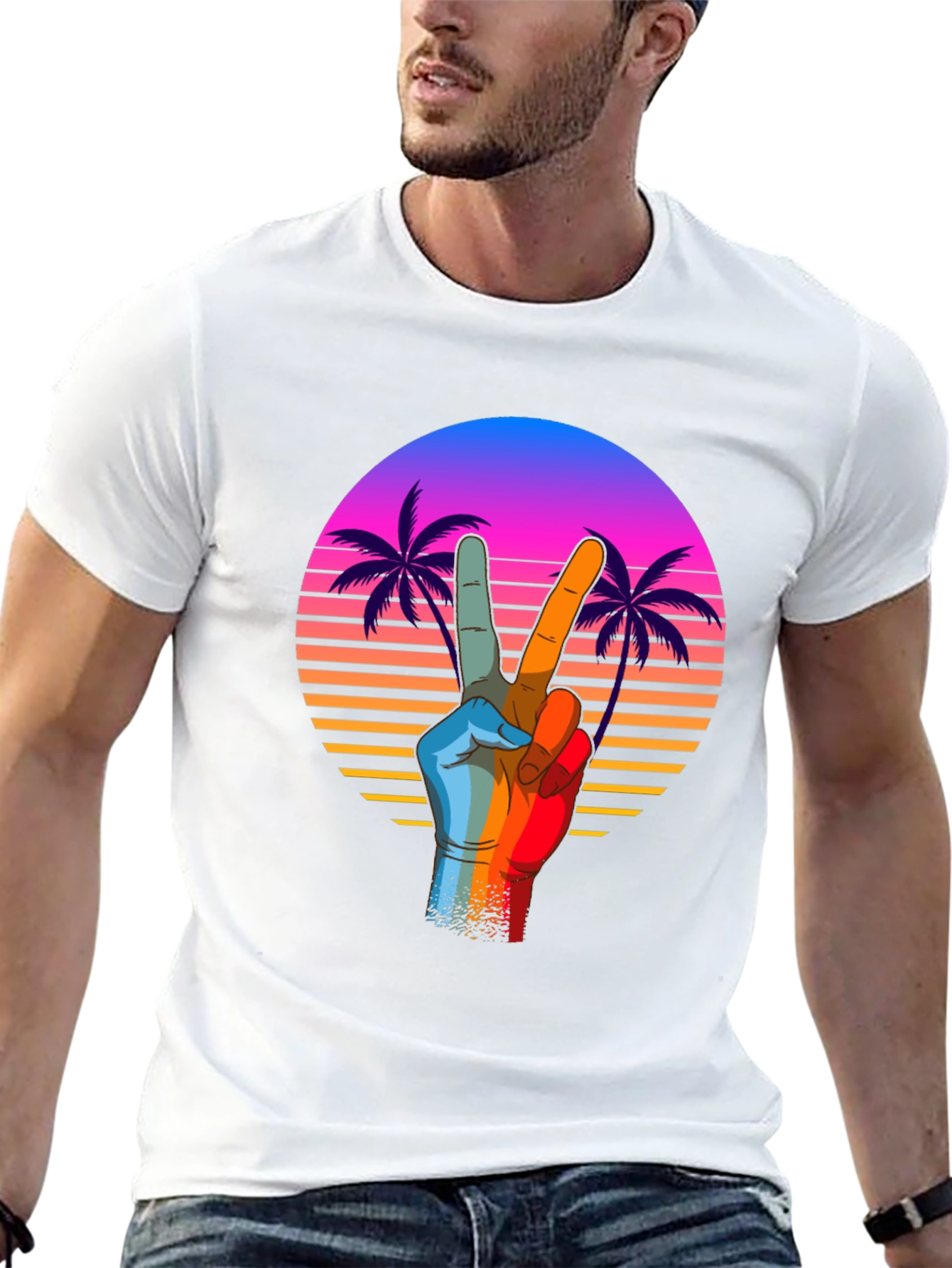 Retro Palm Peace Sign Black T-Shirt